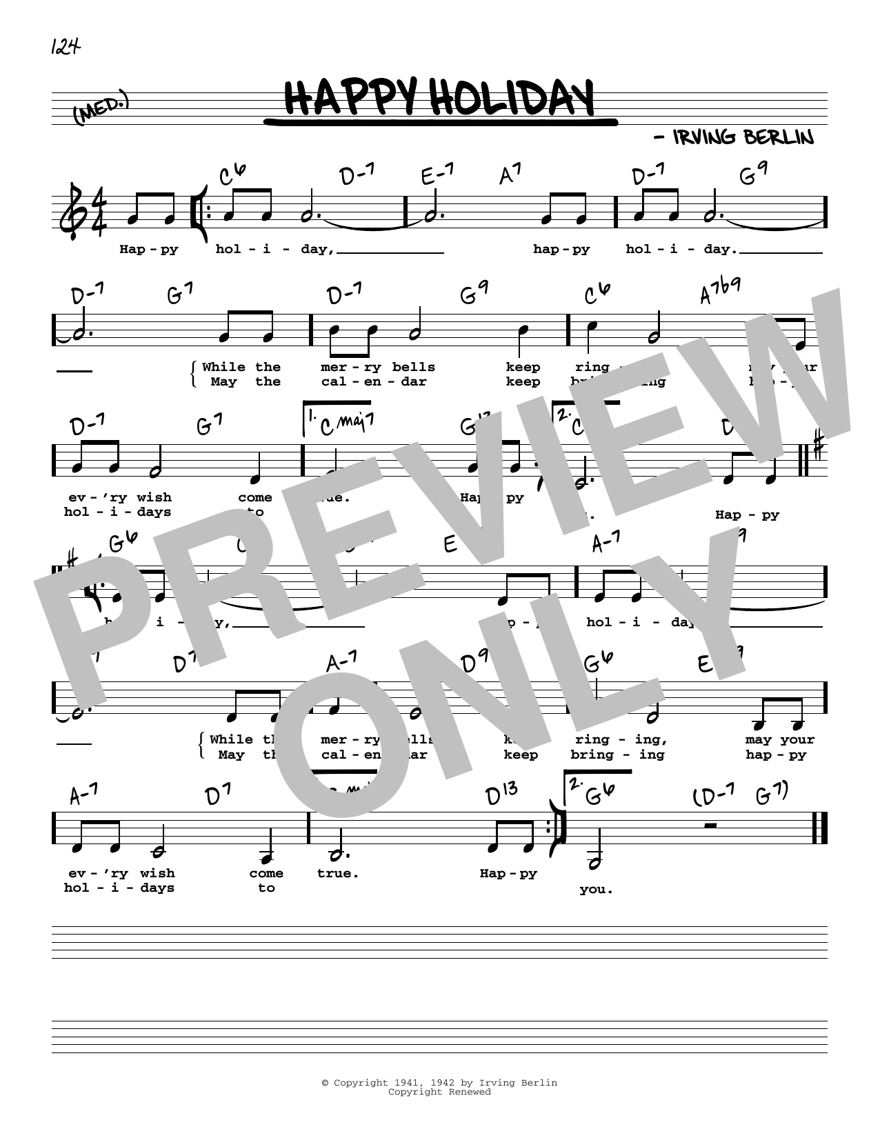 Download Irving Berlin Happy Holiday (Low Voice) Sheet Music and learn how to play Real Book – Melody, Lyrics & Chords PDF digital score in minutes