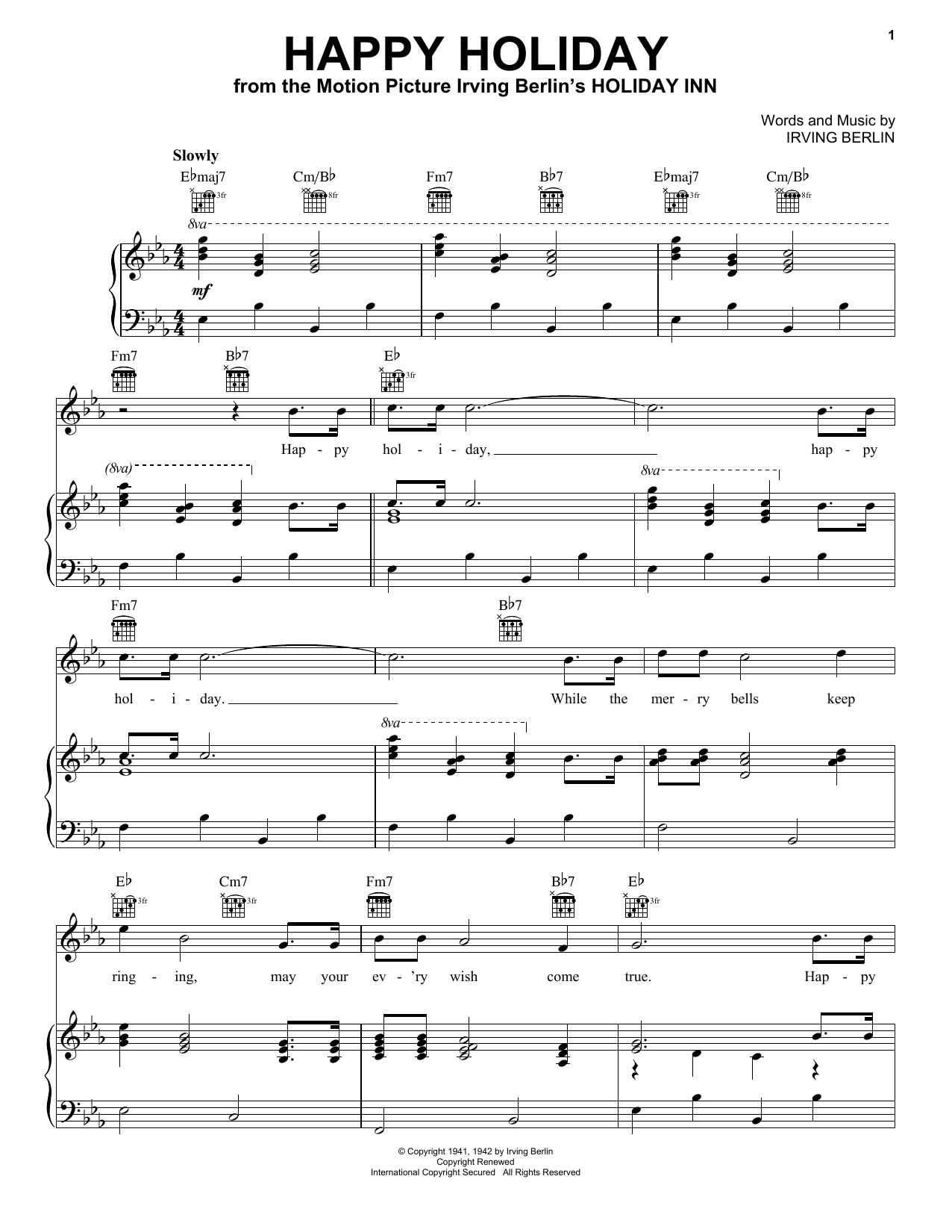 Download Irving Berlin Happy Holiday Sheet Music and learn how to play Guitar Lead Sheet PDF digital score in minutes