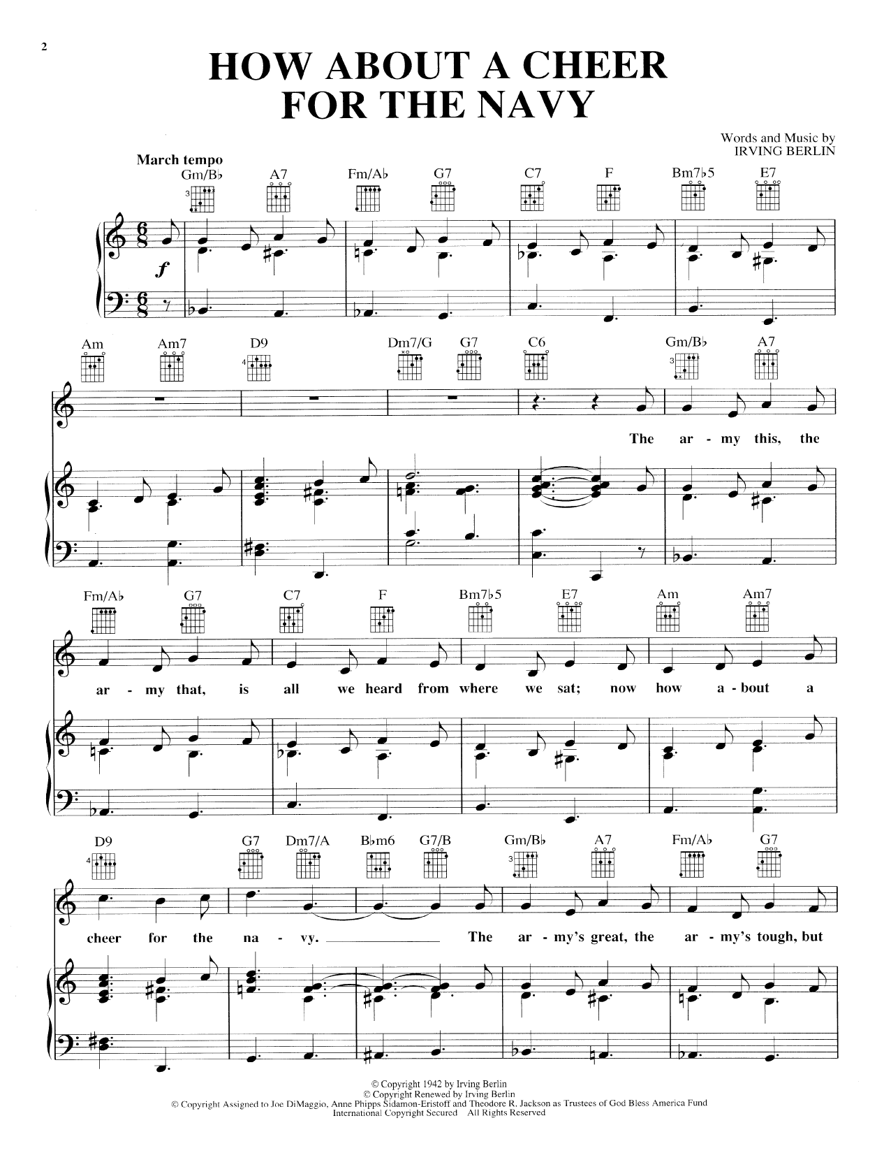 Download Irving Berlin How About A Cheer For The Navy Sheet Music and learn how to play Piano, Vocal & Guitar (Right-Hand Melody) PDF digital score in minutes