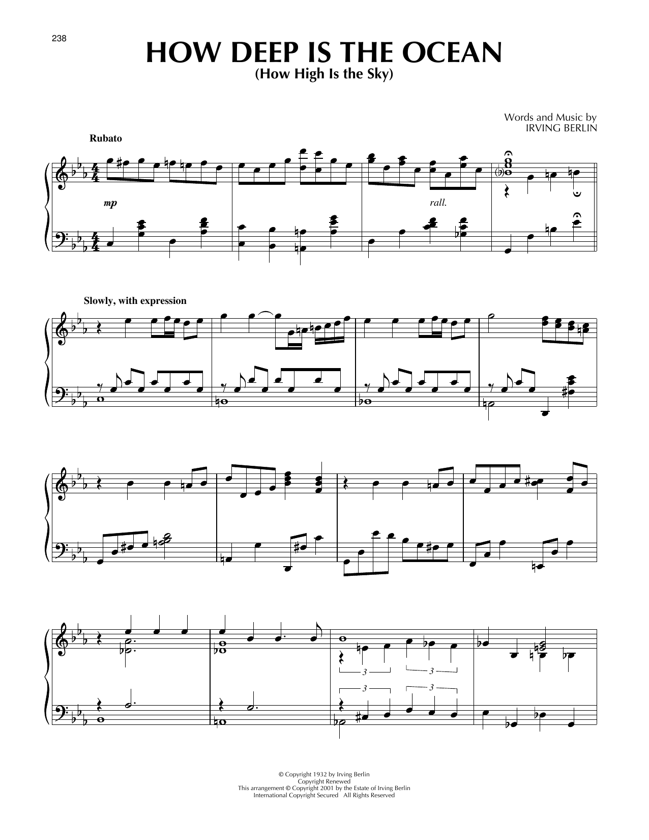 Download Irving Berlin How Deep Is The Ocean (How High Is The Sky) (arr. Al Lerner) Sheet Music and learn how to play Piano Solo PDF digital score in minutes