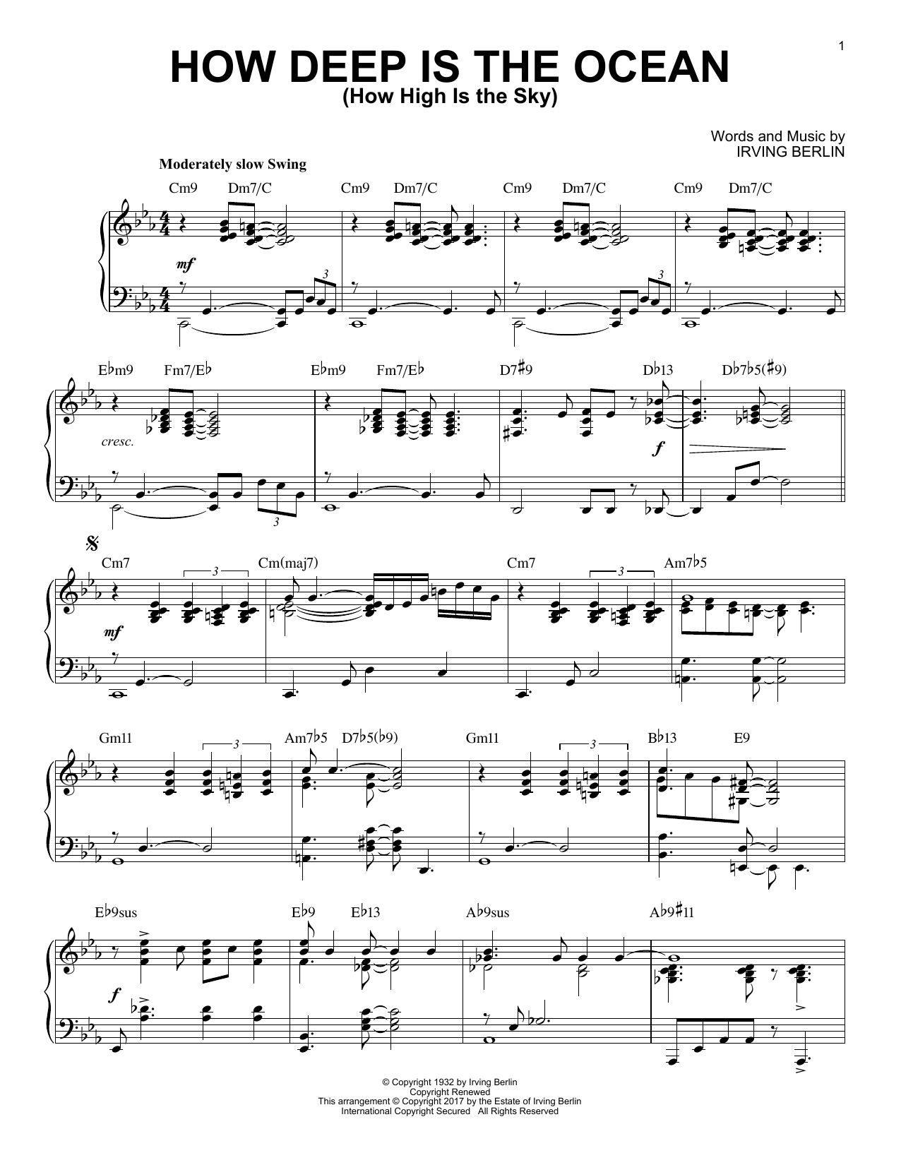 Download Irving Berlin How Deep Is The Ocean (How High Is The Sky) Sheet Music and learn how to play Piano PDF digital score in minutes