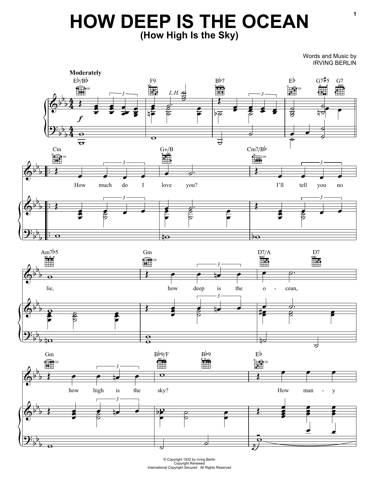 Download Irving Berlin How Deep Is The Ocean (How High Is The Sky) Sheet Music and learn how to play Piano (Big Notes) PDF digital score in minutes