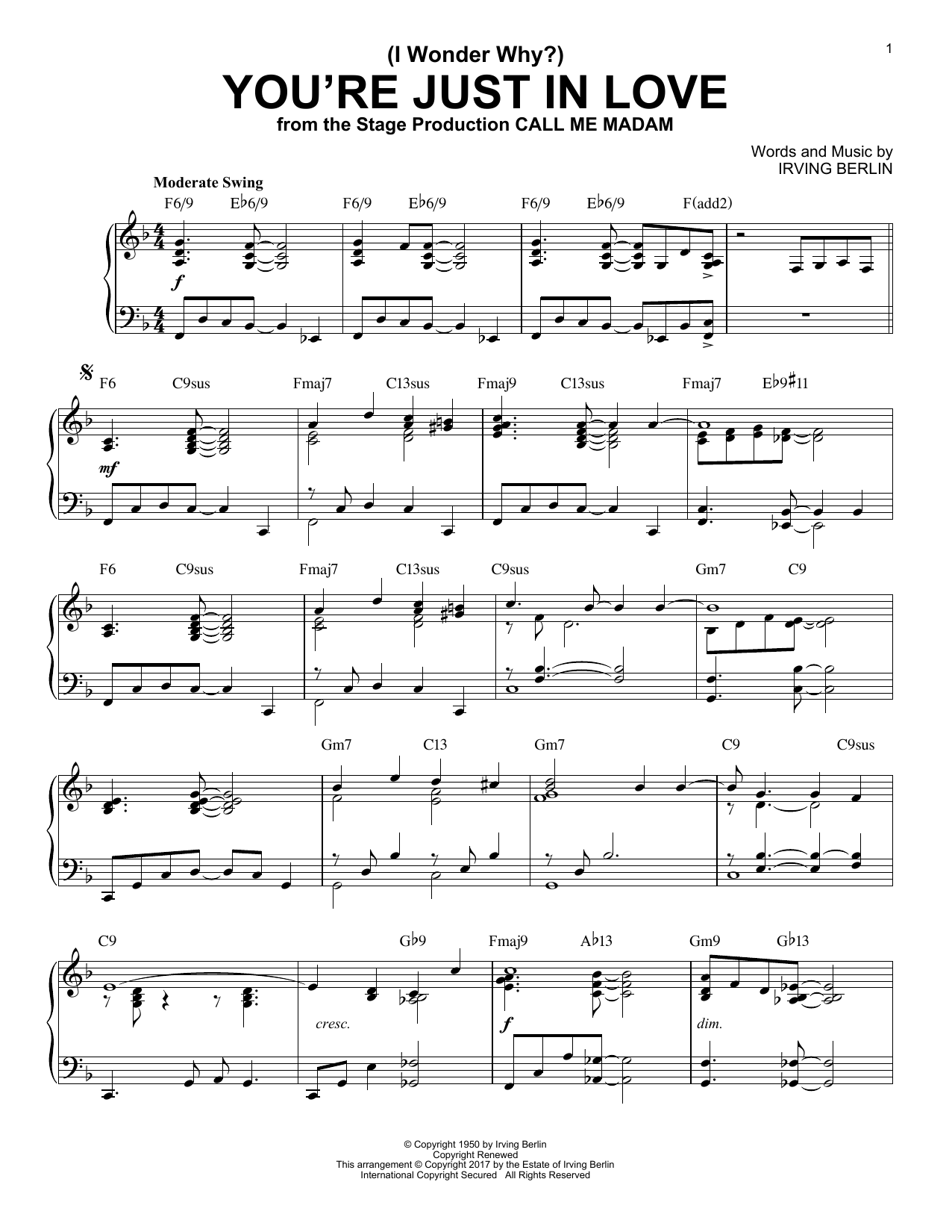 Download Irving Berlin (I Wonder Why?) You're Just In Love Sheet Music and learn how to play Piano PDF digital score in minutes