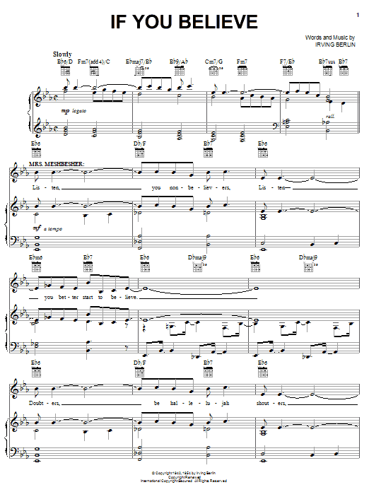 Download Irving Berlin If You Believe Sheet Music and learn how to play Piano, Vocal & Guitar (Right-Hand Melody) PDF digital score in minutes