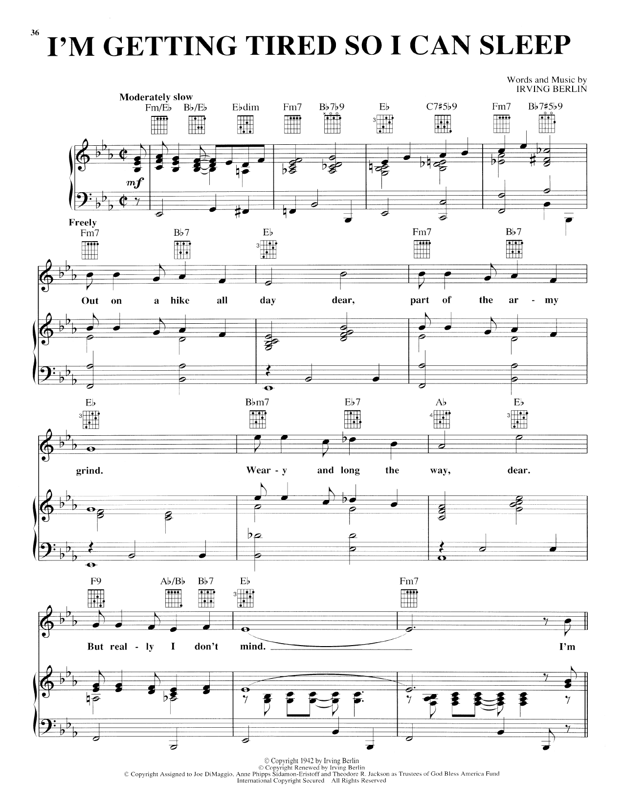 Download Irving Berlin I'm Getting Tired So I Can Sleep Sheet Music and learn how to play Piano, Vocal & Guitar (Right-Hand Melody) PDF digital score in minutes