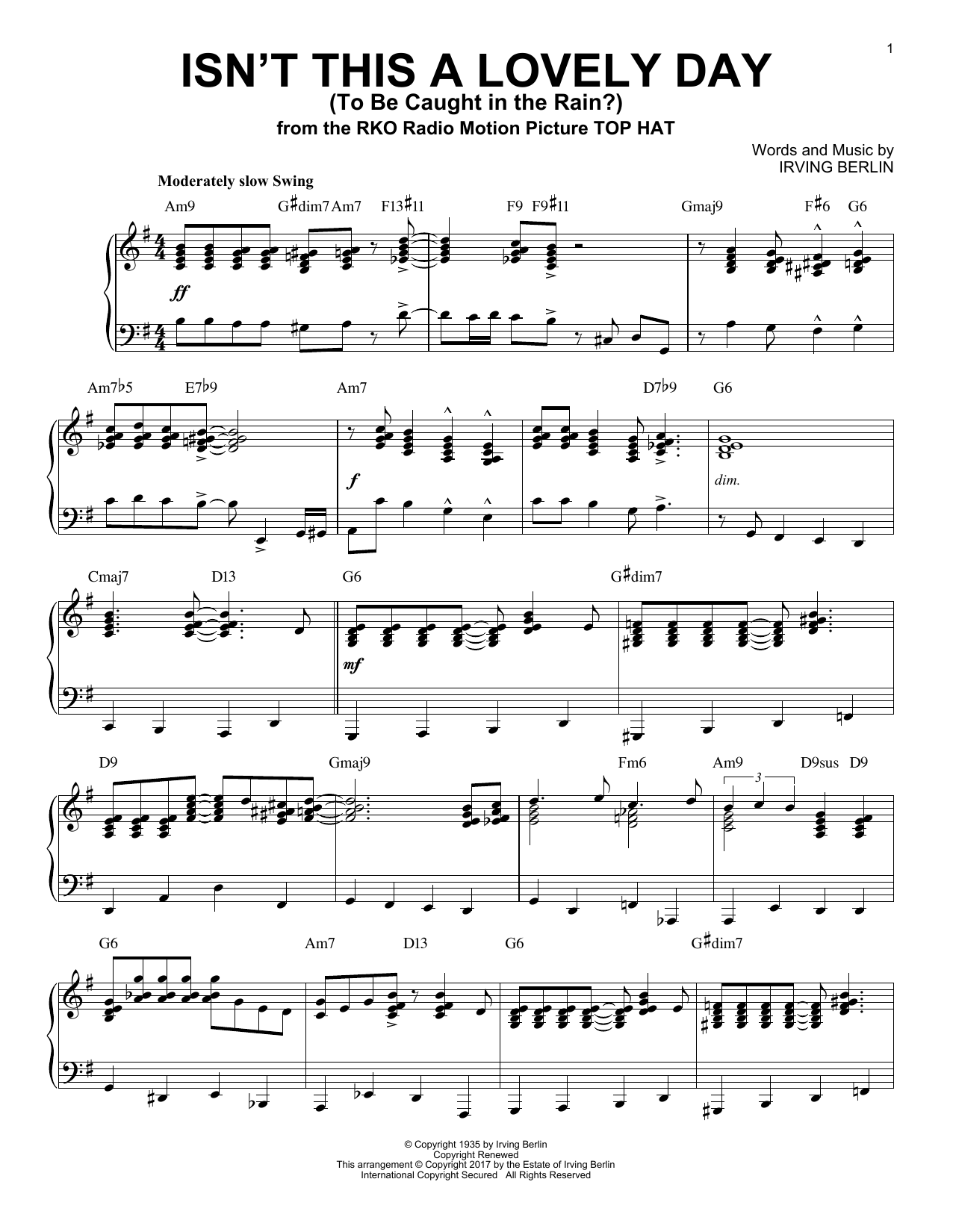 Download Irving Berlin Isn't This A Lovely Day (To Be Caught In The Rain?) Sheet Music and learn how to play Piano PDF digital score in minutes