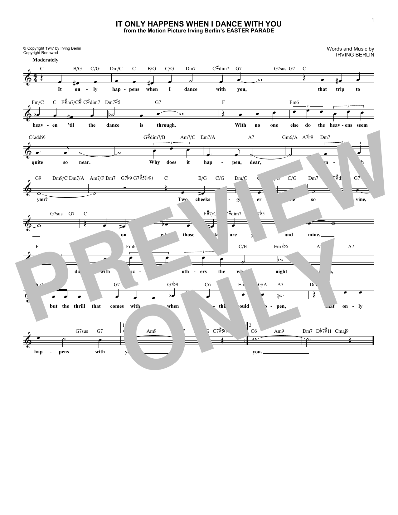 Download Irving Berlin It Only Happens When I Dance With You (from Easter Parade) Sheet Music and learn how to play Lead Sheet / Fake Book PDF digital score in minutes