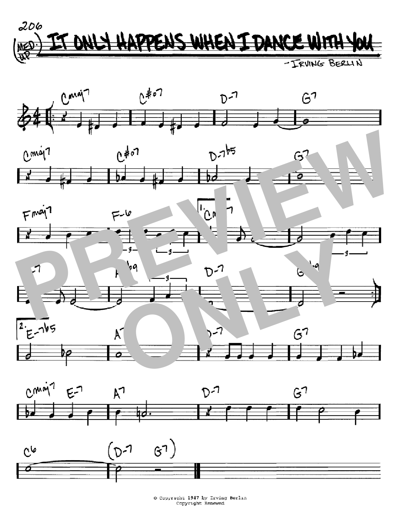 Download Irving Berlin It Only Happens When I Dance With You Sheet Music and learn how to play Real Book – Melody, Lyrics & Chords PDF digital score in minutes