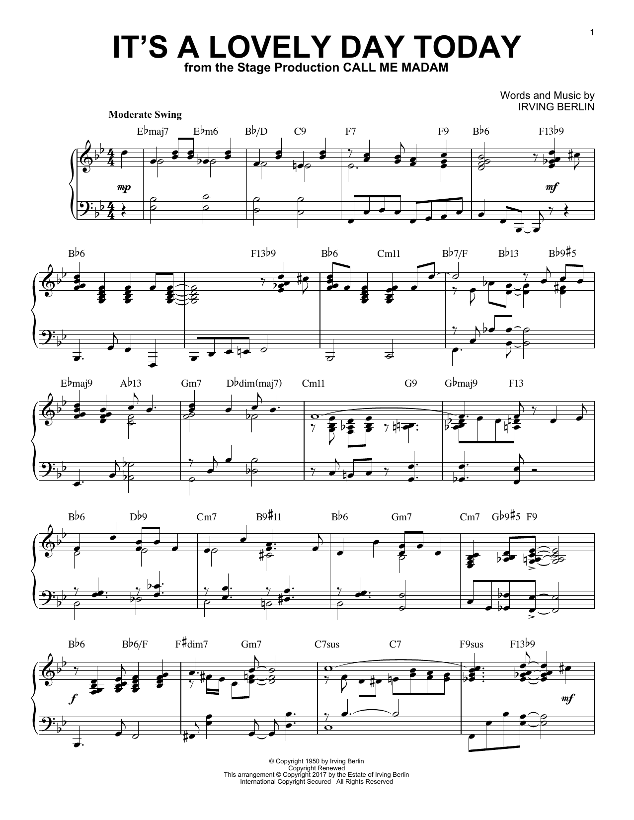 Download Irving Berlin It's A Lovely Day Today Sheet Music and learn how to play Piano PDF digital score in minutes