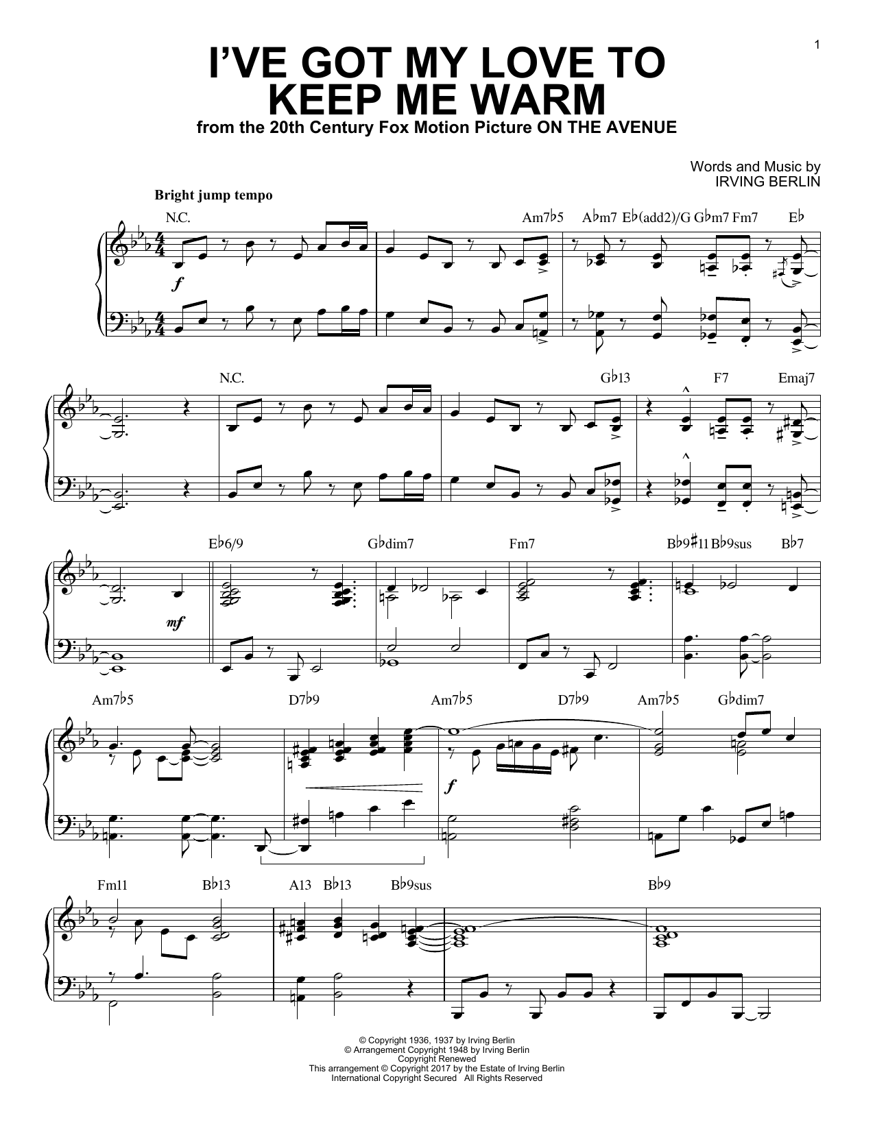 Download Irving Berlin I've Got My Love To Keep Me Warm Sheet Music and learn how to play Piano PDF digital score in minutes