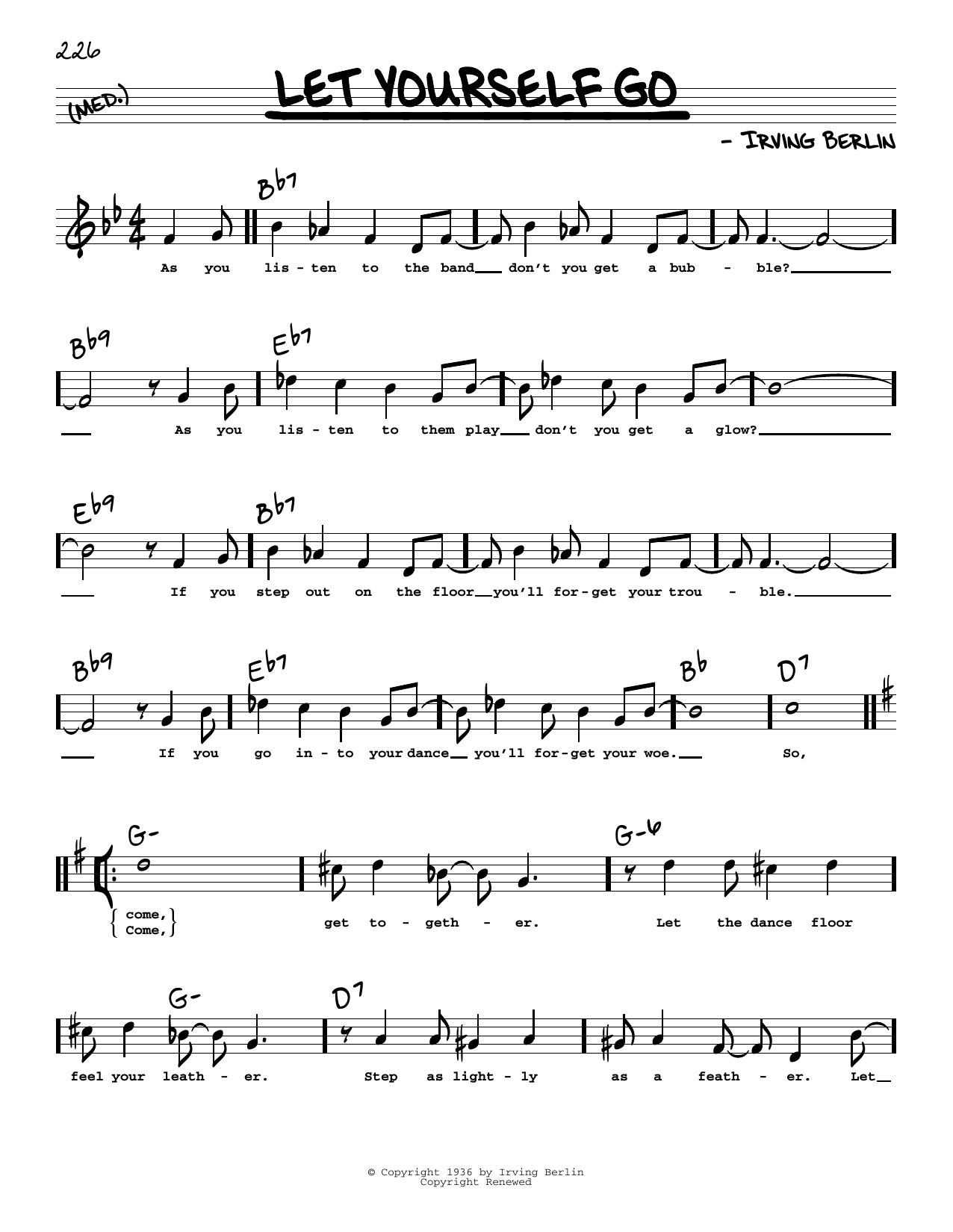 Download Irving Berlin Let Yourself Go (High Voice) (from Follow The Fleet) Sheet Music and learn how to play Real Book – Melody, Lyrics & Chords PDF digital score in minutes