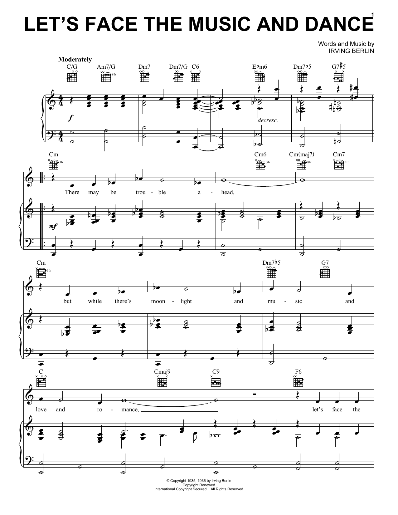 Download Irving Berlin Let's Face The Music And Dance Sheet Music and learn how to play Voice PDF digital score in minutes
