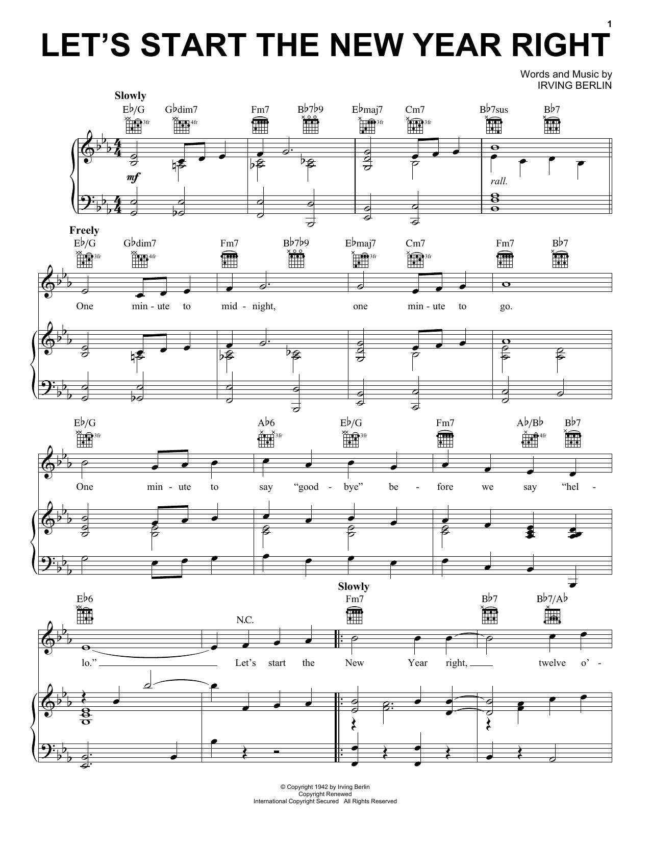 Download Irving Berlin Let's Start The New Year Right Sheet Music and learn how to play Piano, Vocal & Guitar (Right-Hand Melody) PDF digital score in minutes