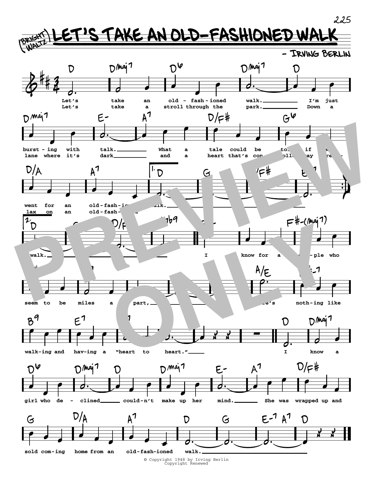 Download Irving Berlin Let's Take An Old-Fashioned Walk (High Voice) (from Miss Liberty) Sheet Music and learn how to play Real Book – Melody, Lyrics & Chords PDF digital score in minutes