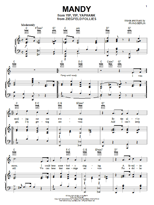 Download Irving Berlin Mandy Sheet Music and learn how to play Piano, Vocal & Guitar (Right-Hand Melody) PDF digital score in minutes