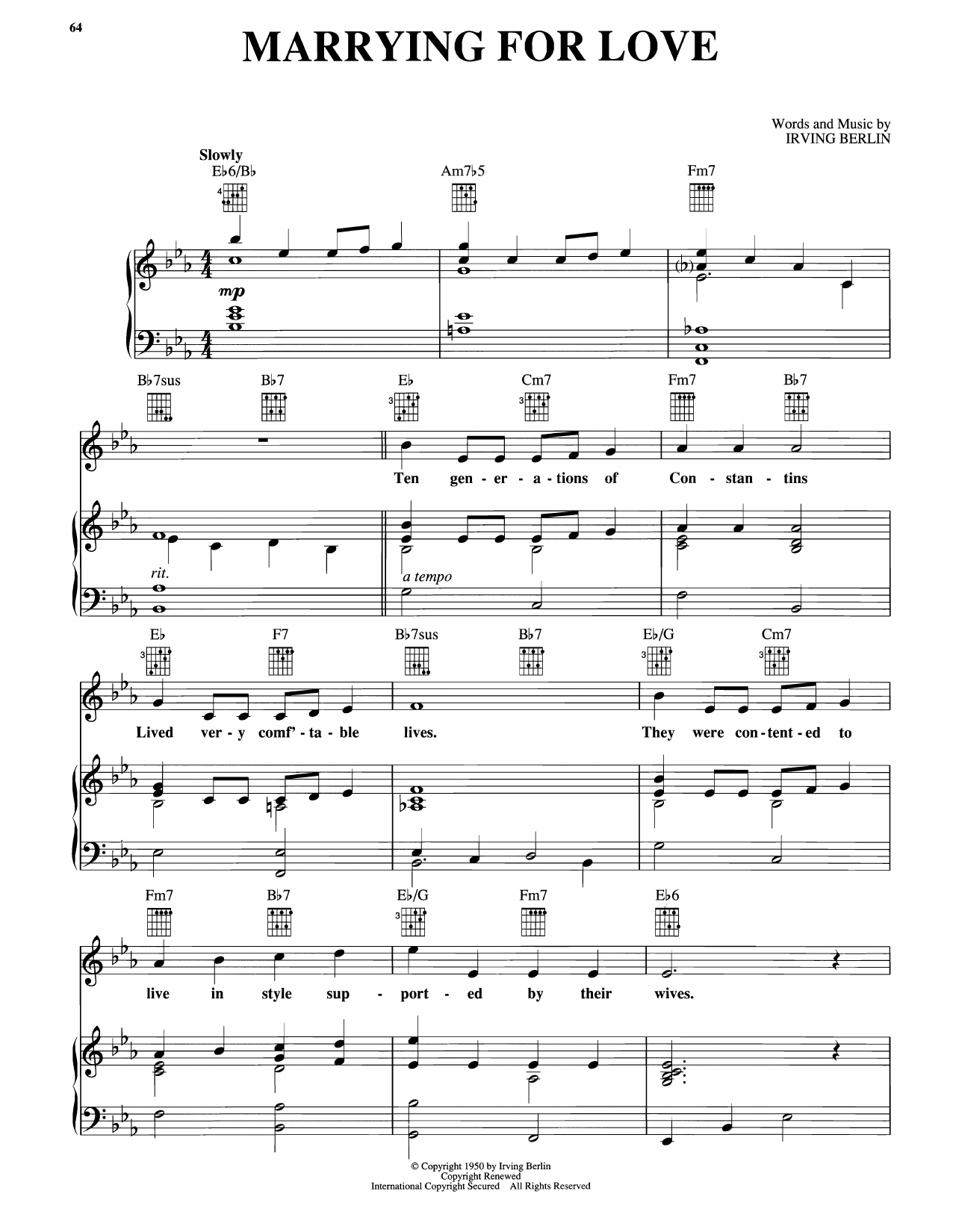 Download Irving Berlin Marrying For Love (from Call Me Madam) Sheet Music and learn how to play Piano, Vocal & Guitar Chords (Right-Hand Melody) PDF digital score in minutes