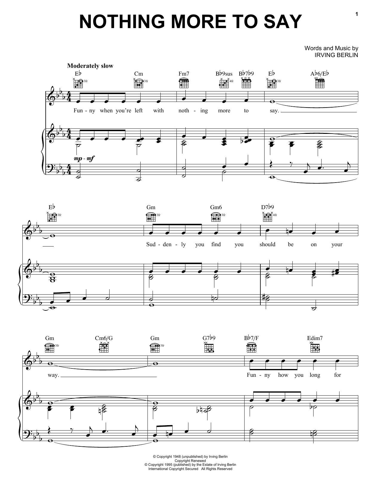 Download Irving Berlin Nothing More To Say Sheet Music and learn how to play Piano, Vocal & Guitar (Right-Hand Melody) PDF digital score in minutes