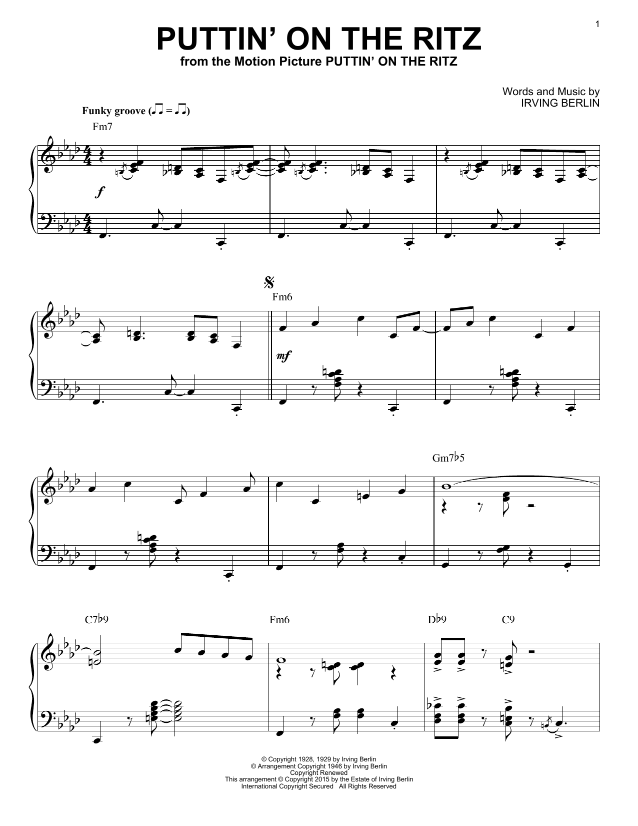 Download Irving Berlin Puttin' On The Ritz Sheet Music and learn how to play Piano PDF digital score in minutes
