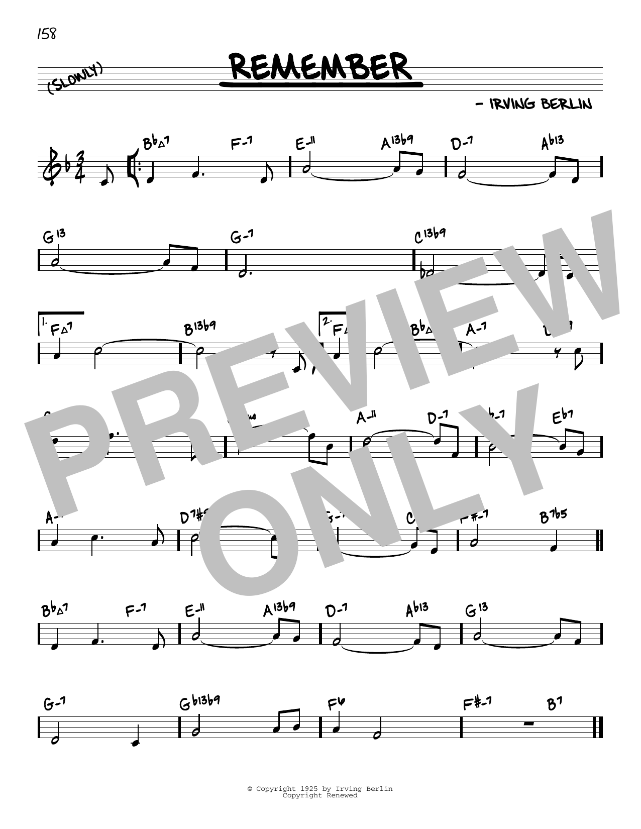 Download Irving Berlin Remember (arr. David Hazeltine) Sheet Music and learn how to play Real Book – Enhanced Chords PDF digital score in minutes