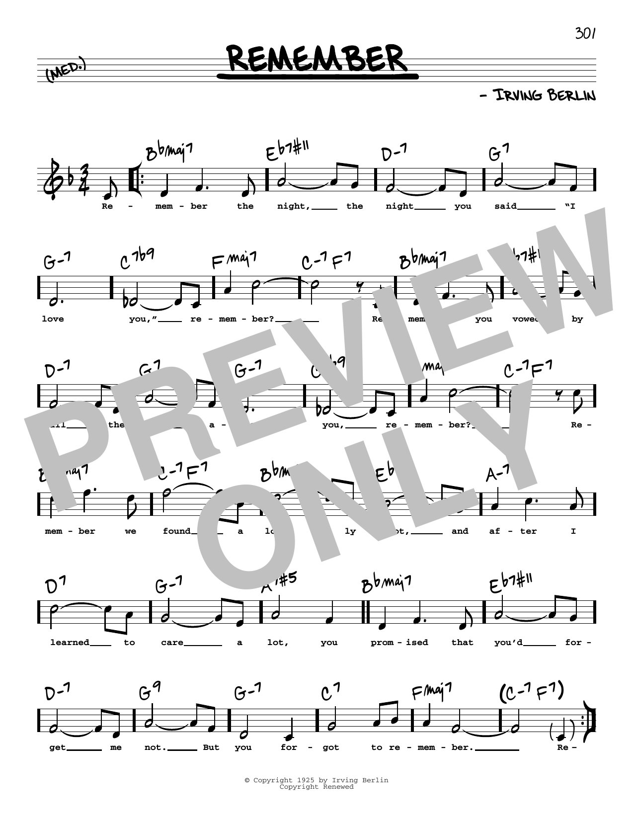 Download Irving Berlin Remember (High Voice) Sheet Music and learn how to play Real Book – Melody, Lyrics & Chords PDF digital score in minutes