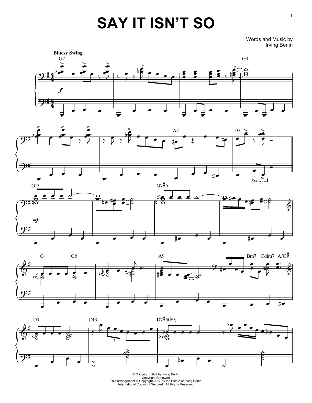 Download Irving Berlin Say It Isn't So Sheet Music and learn how to play Piano PDF digital score in minutes