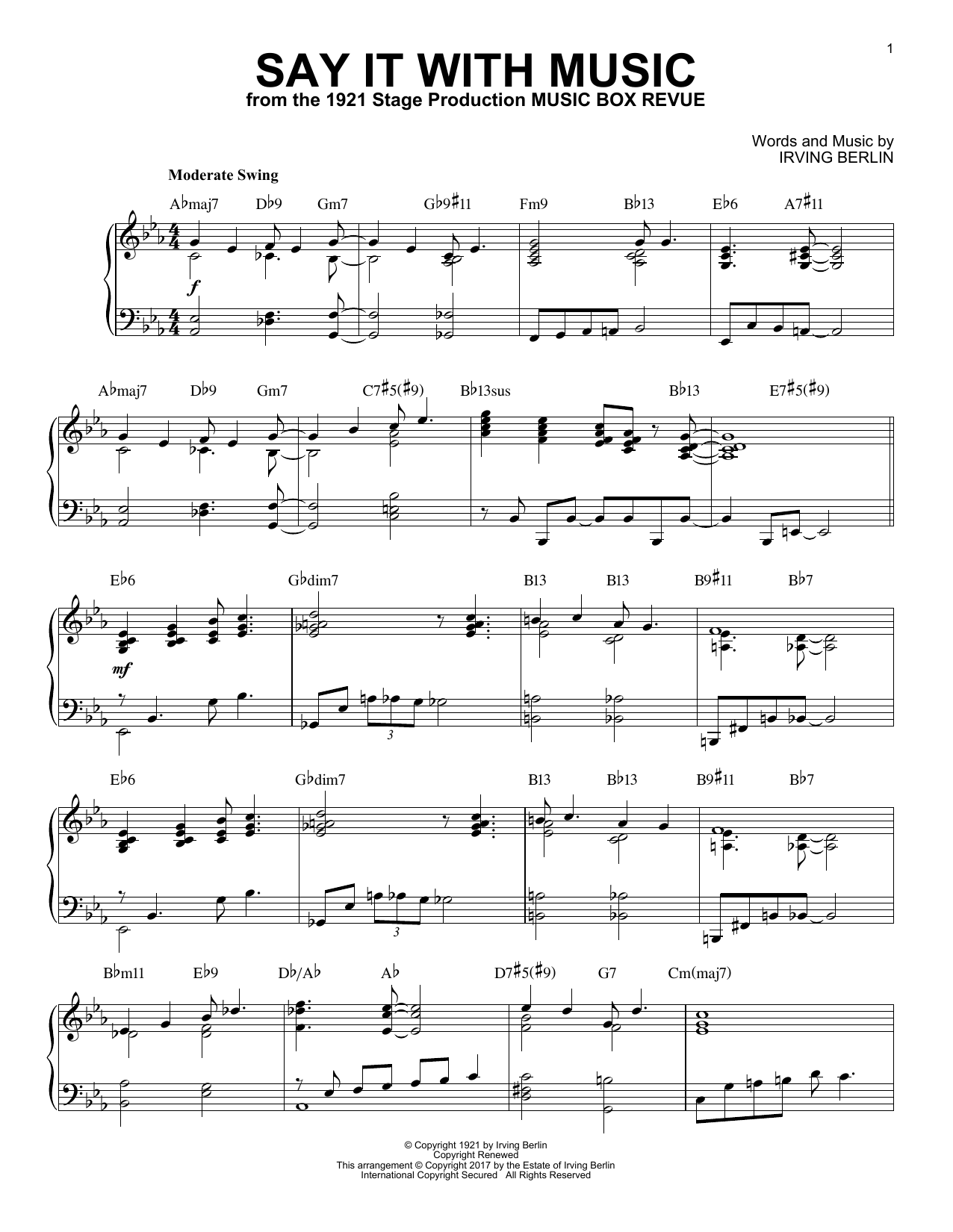Download Irving Berlin Say It With Music Sheet Music and learn how to play Piano PDF digital score in minutes