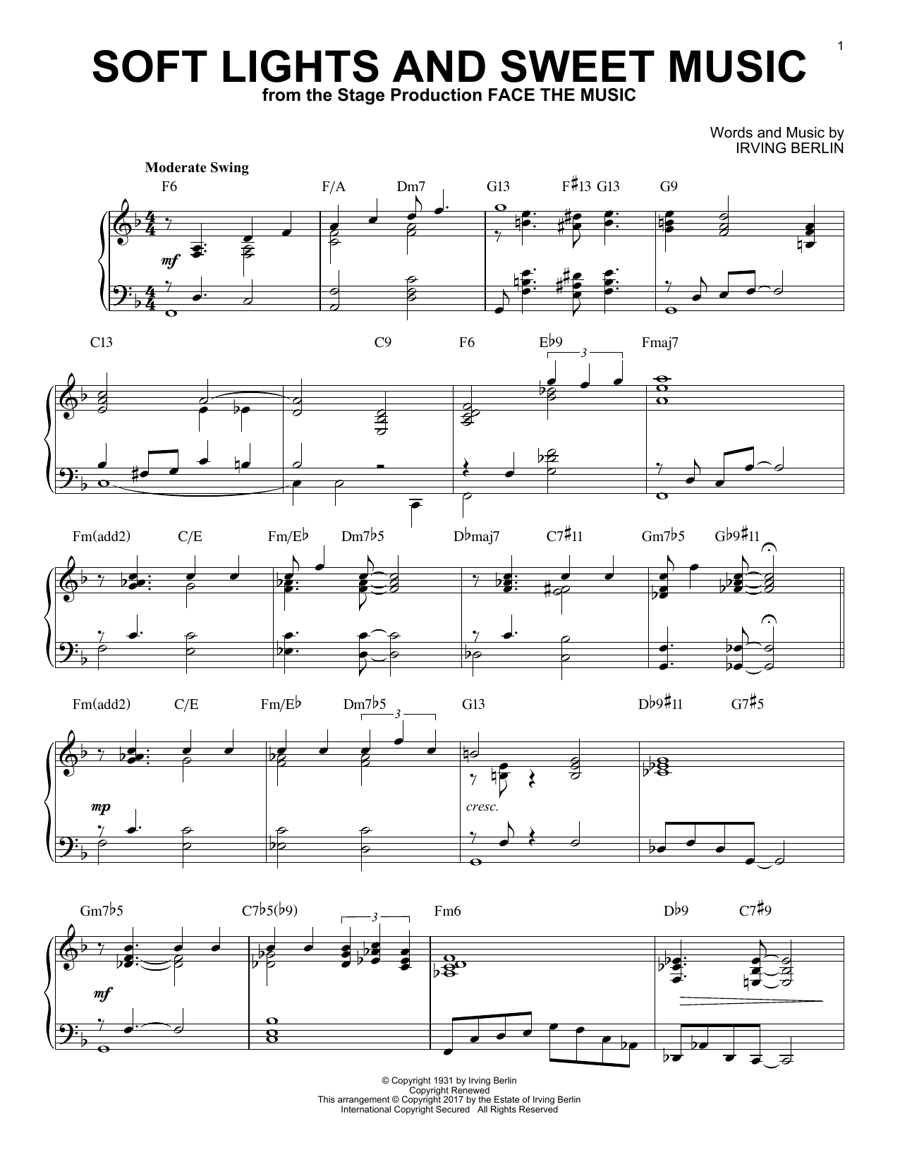Download Irving Berlin Soft Lights And Sweet Music Sheet Music and learn how to play Piano PDF digital score in minutes