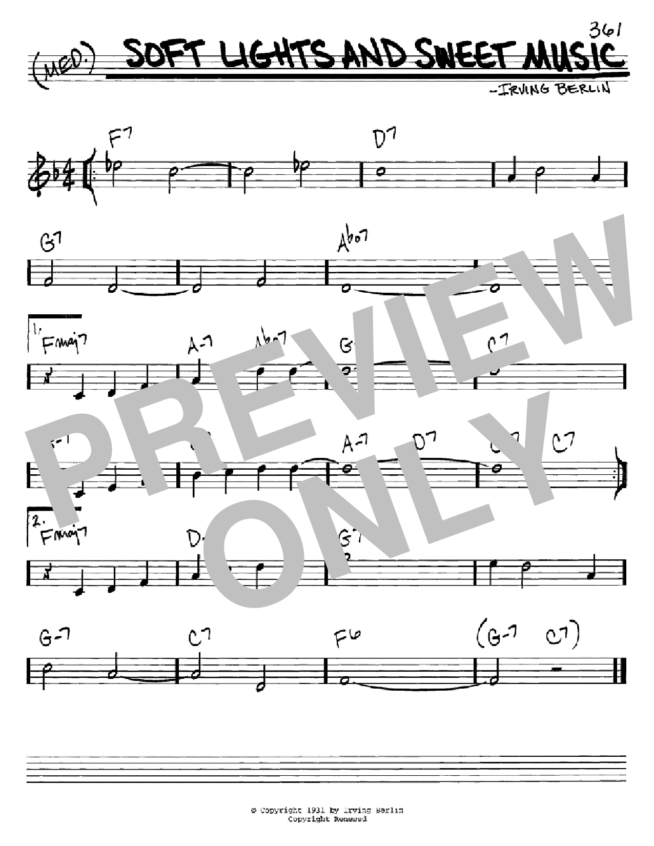 Download Irving Berlin Soft Lights And Sweet Music Sheet Music and learn how to play Piano, Vocal & Guitar (Right-Hand Melody) PDF digital score in minutes