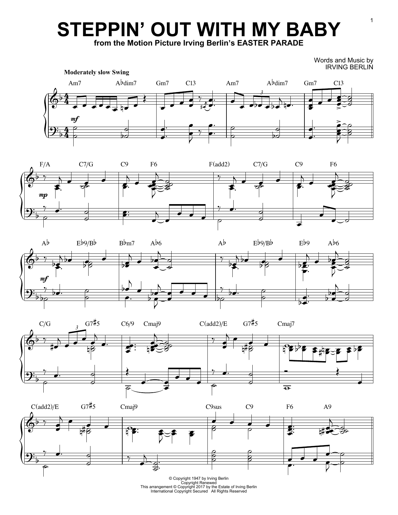 Download Irving Berlin Steppin' Out With My Baby Sheet Music and learn how to play Piano PDF digital score in minutes
