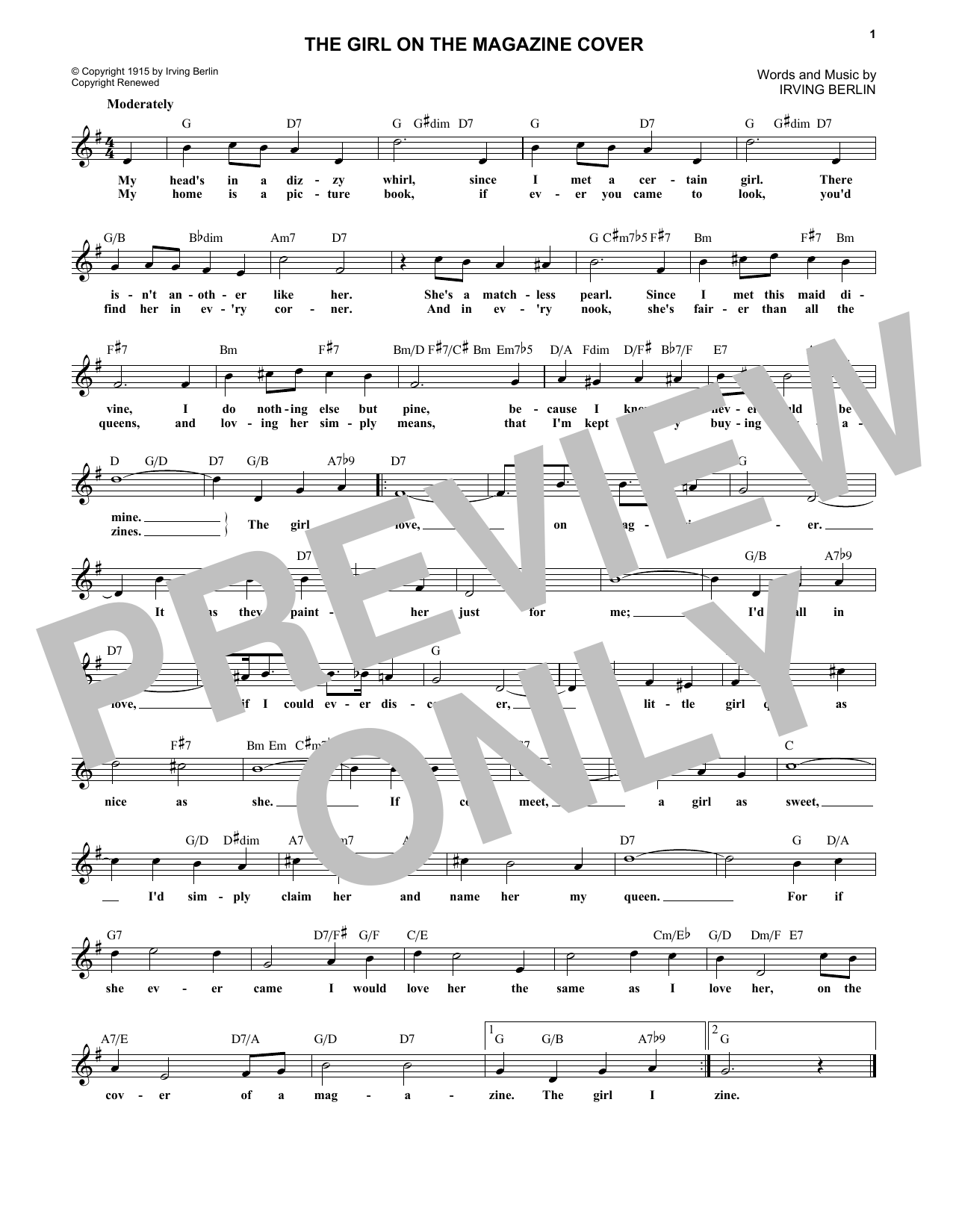 Download Irving Berlin The Girl On The Magazine Cover Sheet Music and learn how to play Melody Line, Lyrics & Chords PDF digital score in minutes