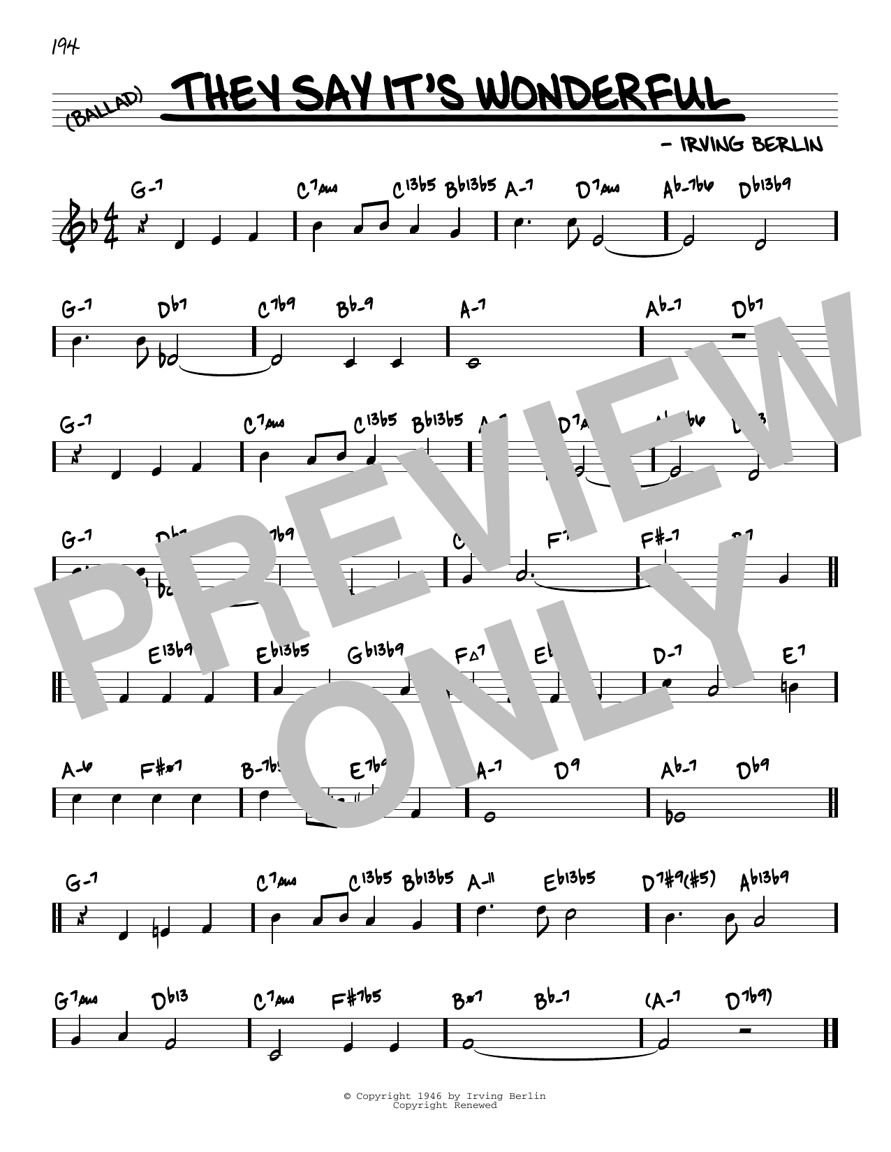 Download Irving Berlin They Say It's Wonderful (arr. David Hazeltine) Sheet Music and learn how to play Real Book – Enhanced Chords PDF digital score in minutes