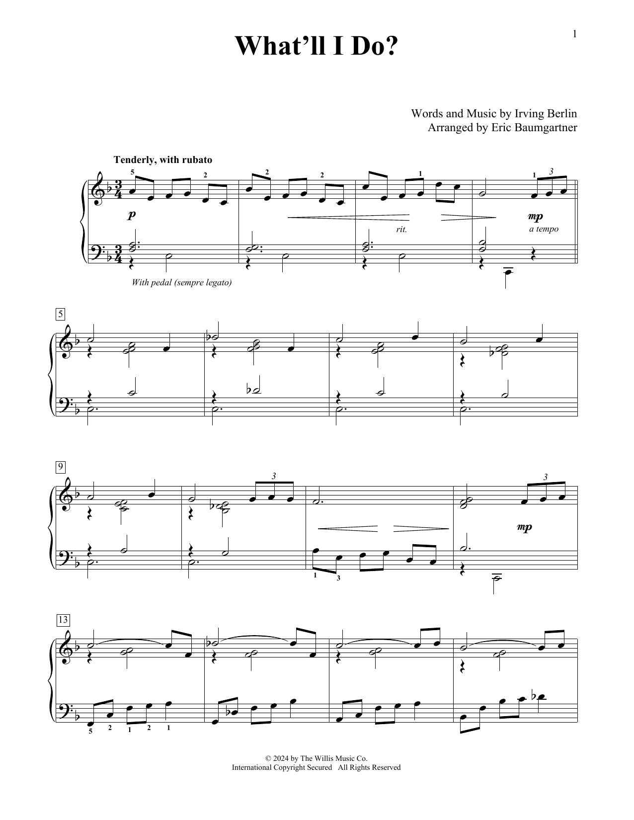 Download Irving Berlin What'll I Do? (arr. Eric Baumgartner) Sheet Music and learn how to play Educational Piano PDF digital score in minutes