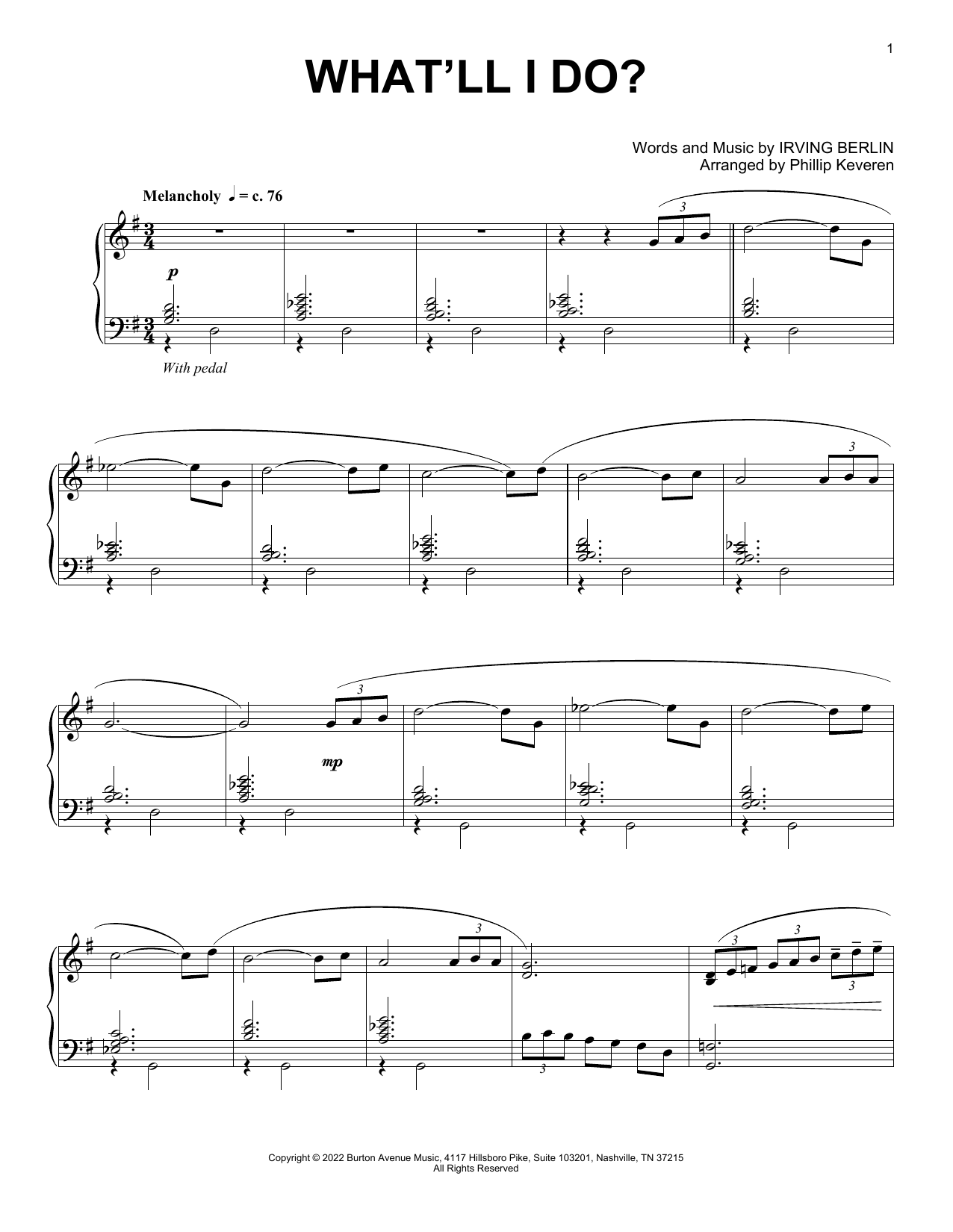 Download Irving Berlin What'll I Do? (arr. Phillip Keveren) Sheet Music and learn how to play Piano Solo PDF digital score in minutes