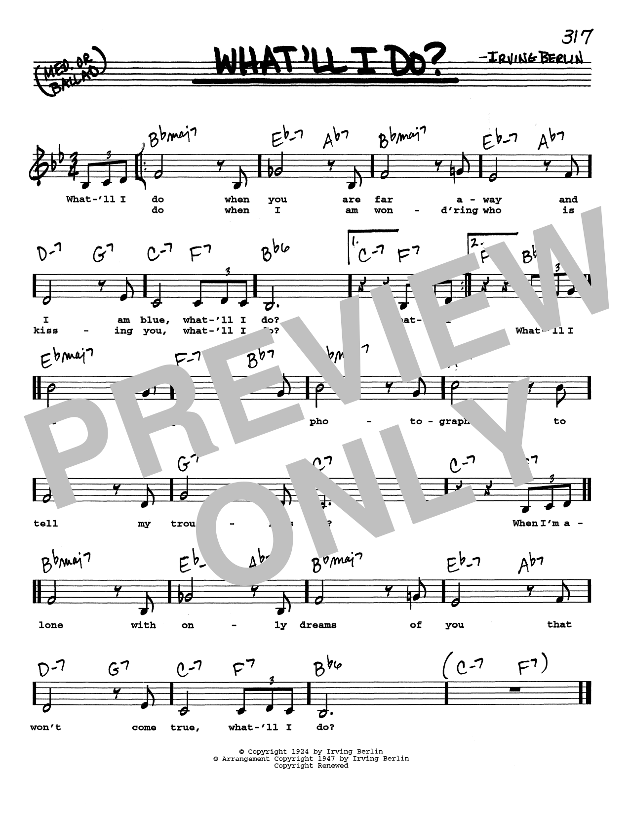 Download Irving Berlin What'll I Do? (Low Voice) Sheet Music and learn how to play Real Book – Melody, Lyrics & Chords PDF digital score in minutes