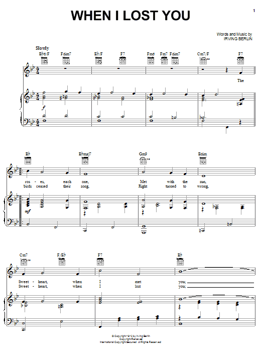 Download Irving Berlin When I Lost You Sheet Music and learn how to play Piano, Vocal & Guitar (Right-Hand Melody) PDF digital score in minutes