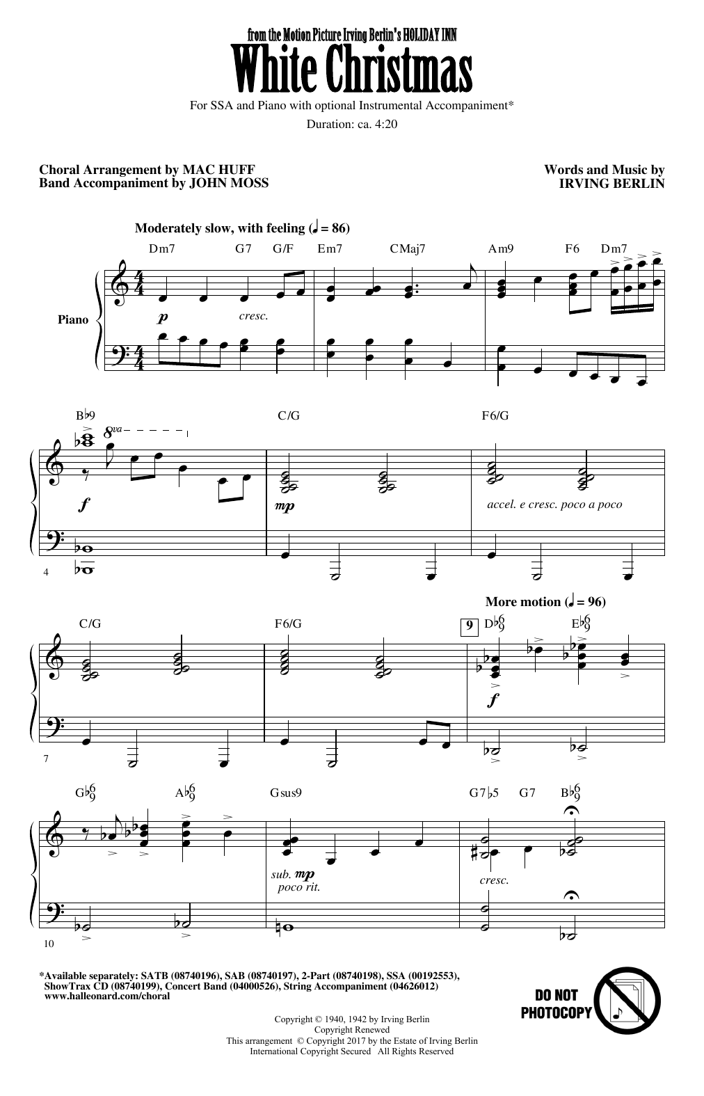 Download Mac Huff White Christmas Sheet Music and learn how to play SSA PDF digital score in minutes