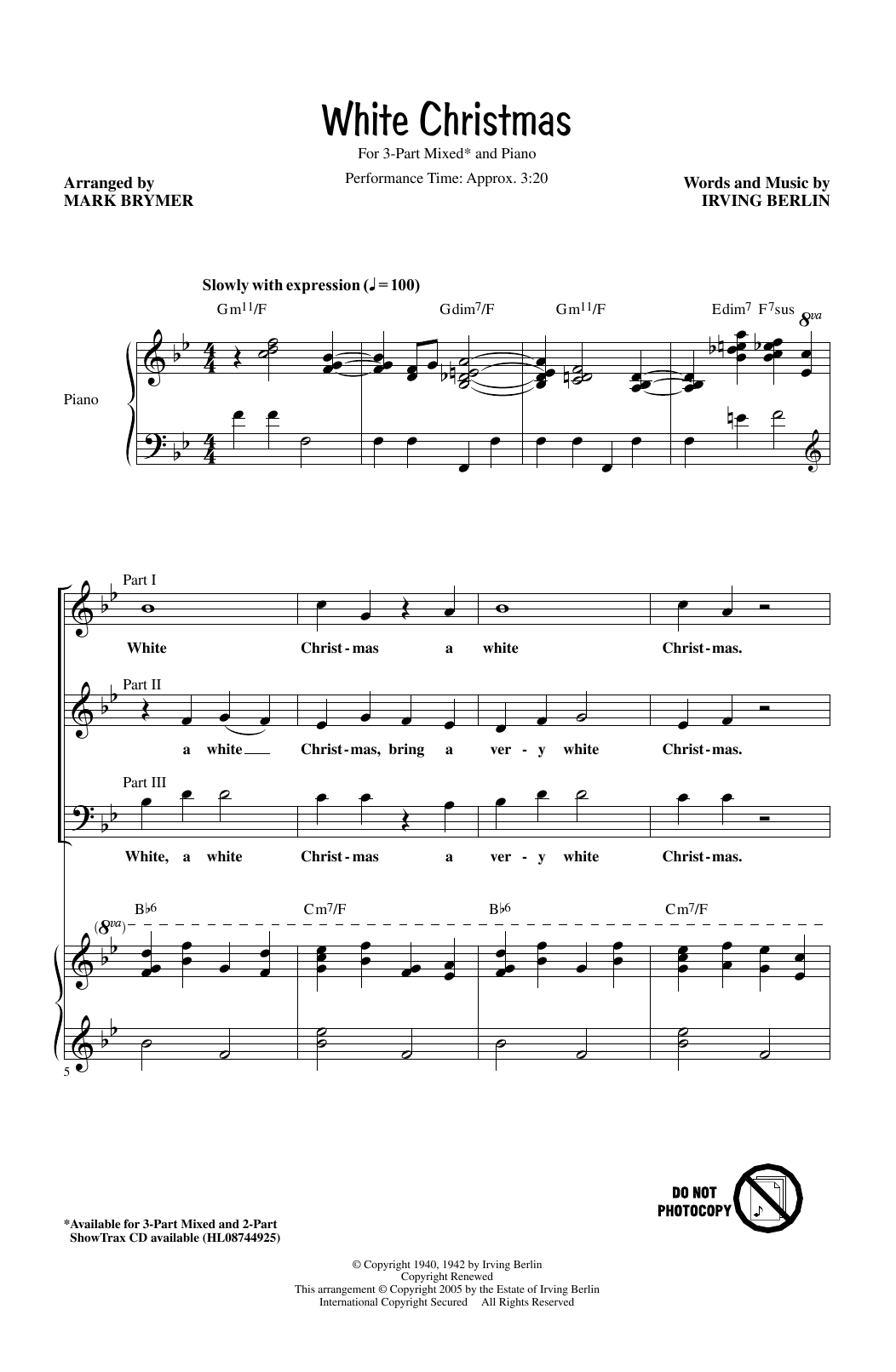 Download Irving Berlin White Christmas (arr. Mark Brymer) Sheet Music and learn how to play 2-Part Choir PDF digital score in minutes
