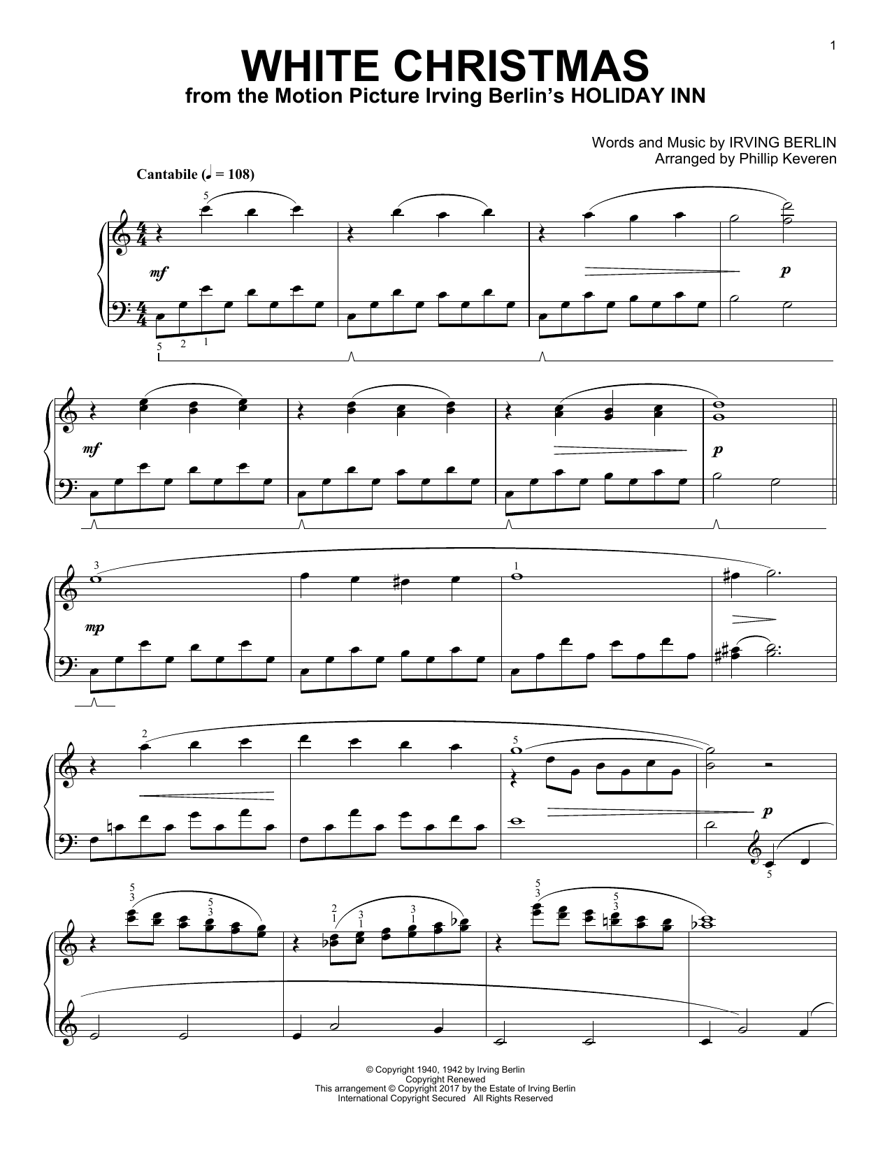 Download Phillip Keveren White Christmas Sheet Music and learn how to play Piano PDF digital score in minutes