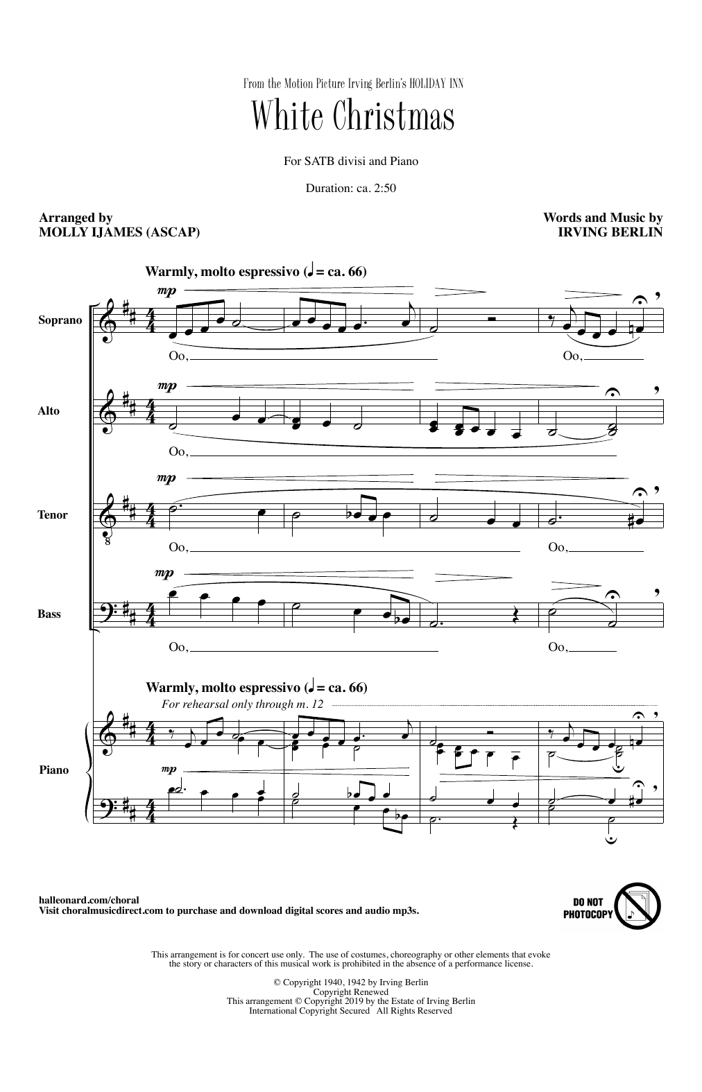 Download Irving Berlin White Christmas (from Holiday Inn) (arr. Molly Ijames) Sheet Music and learn how to play SATB Choir PDF digital score in minutes