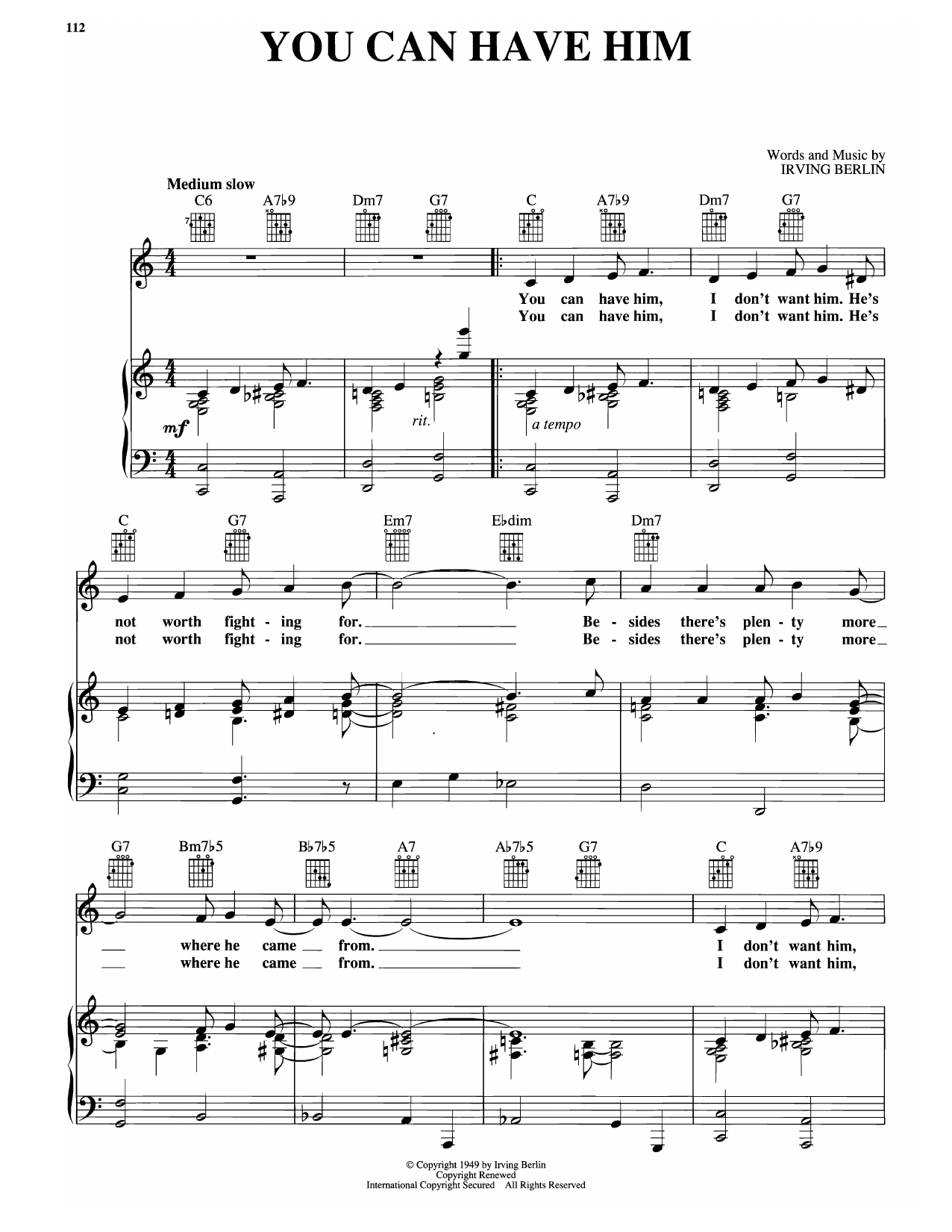 Download Irving Berlin You Can Have Him (from Miss Liberty) Sheet Music and learn how to play Piano, Vocal & Guitar Chords (Right-Hand Melody) PDF digital score in minutes