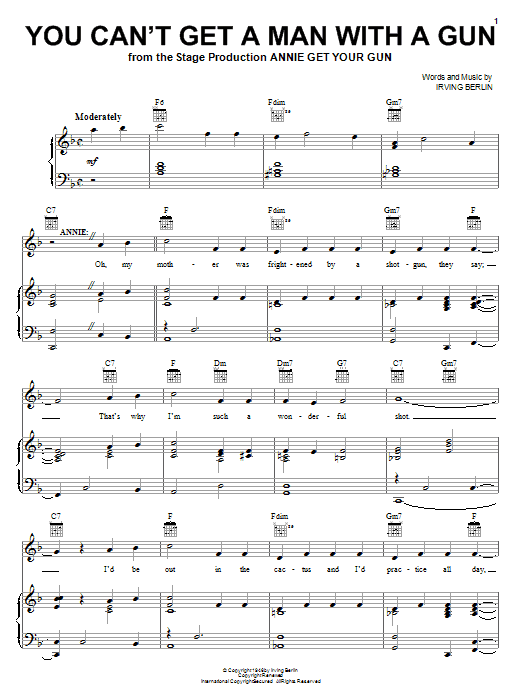 Download Irving Berlin You Can't Get A Man With A Gun Sheet Music and learn how to play Piano, Vocal & Guitar (Right-Hand Melody) PDF digital score in minutes
