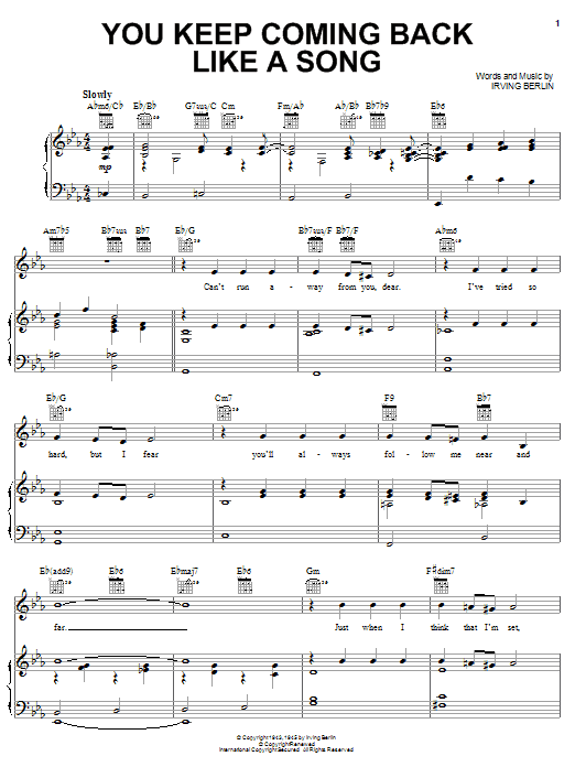 Download Irving Berlin You Keep Coming Back Like A Song Sheet Music and learn how to play Piano, Vocal & Guitar (Right-Hand Melody) PDF digital score in minutes
