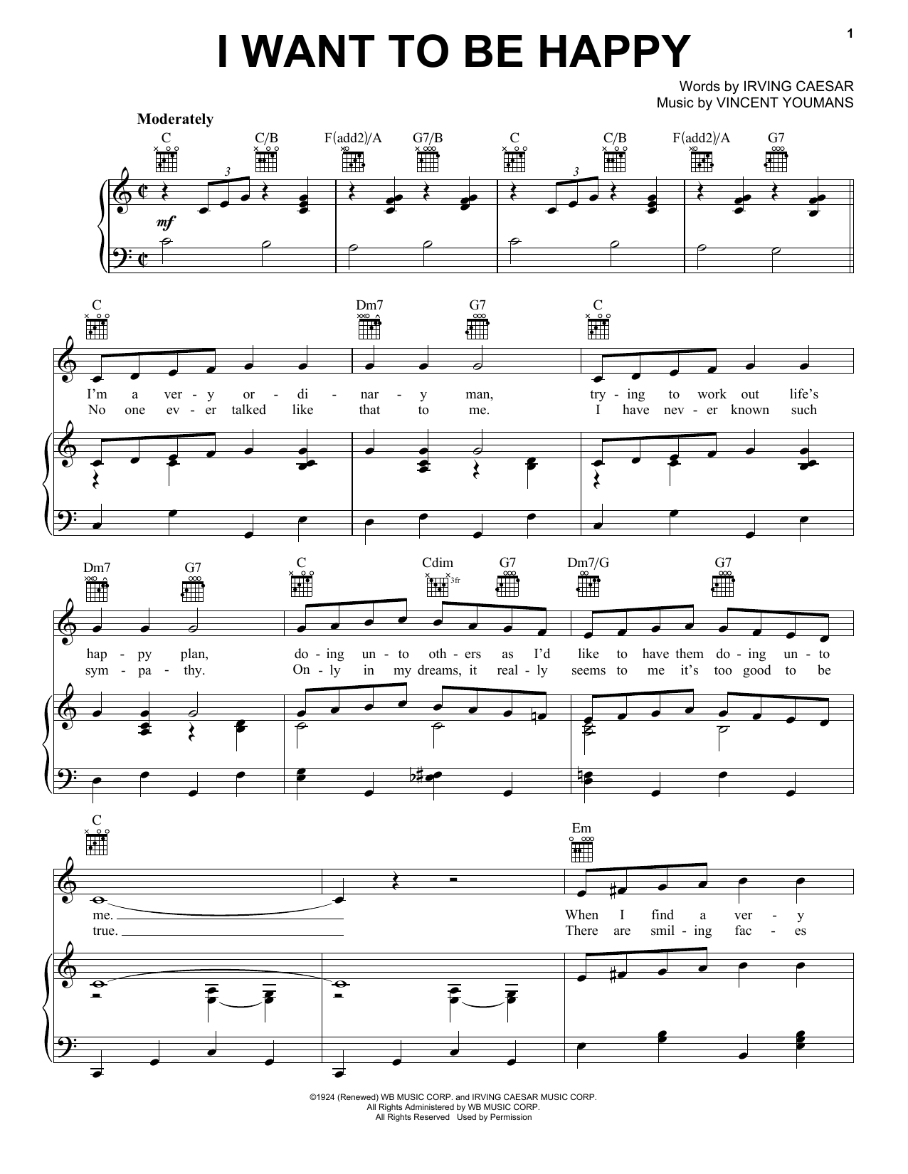 Download Irving Caesar I Want To Be Happy Sheet Music and learn how to play Real Book – Melody & Chords PDF digital score in minutes