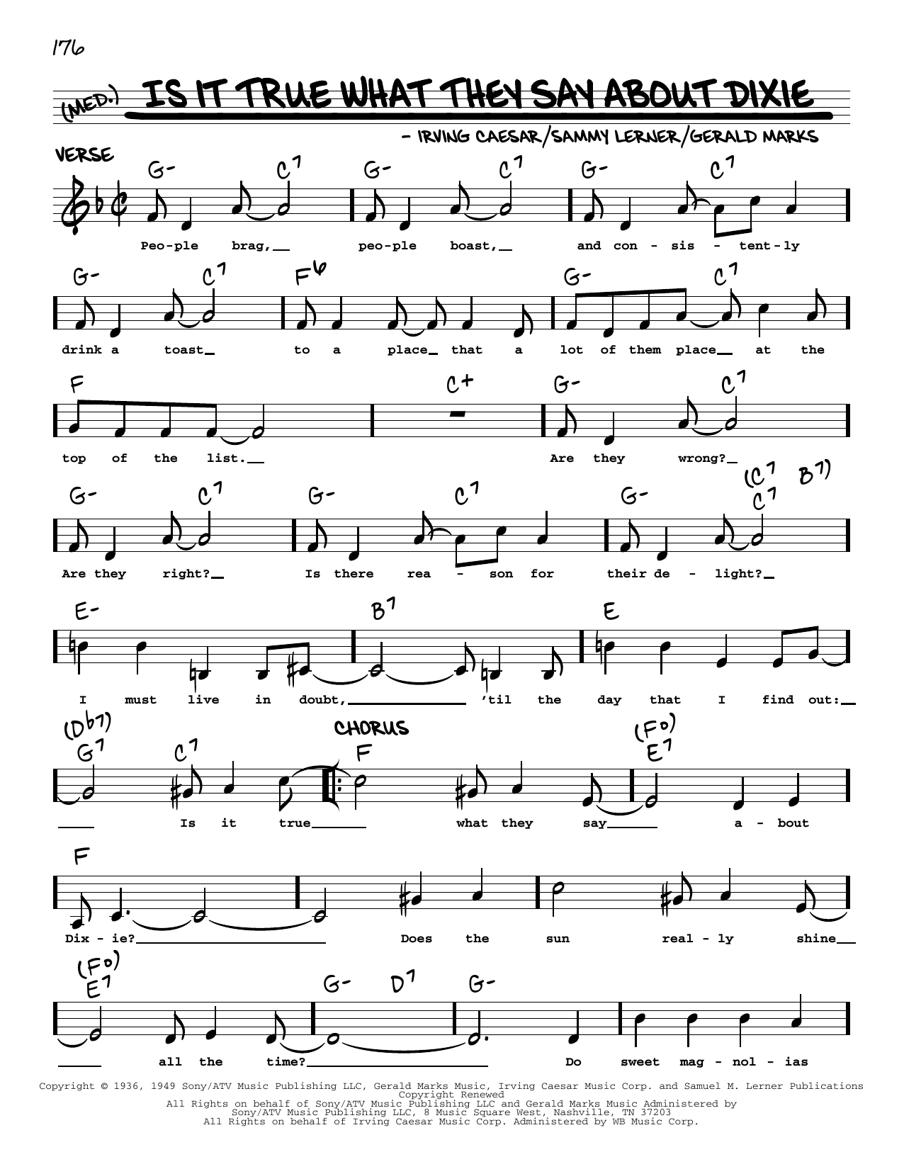 Download Irving Caesar Is It True What They Say About Dixie Sheet Music and learn how to play Real Book – Melody, Lyrics & Chords PDF digital score in minutes