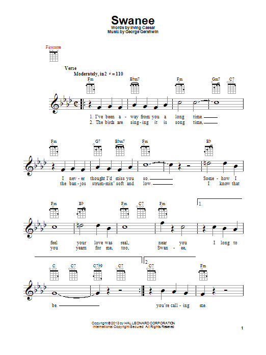 Download George Gershwin Swanee Sheet Music and learn how to play Real Book – Melody & Chords PDF digital score in minutes
