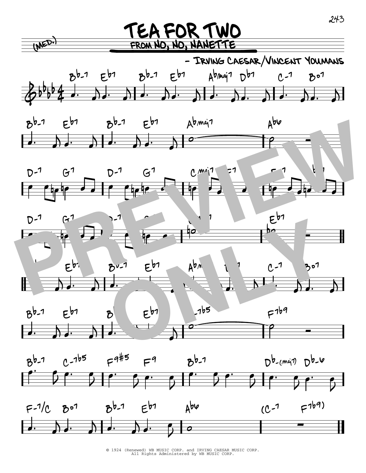 Download Irving Caesar Tea For Two Sheet Music and learn how to play Real Book – Melody & Chords PDF digital score in minutes