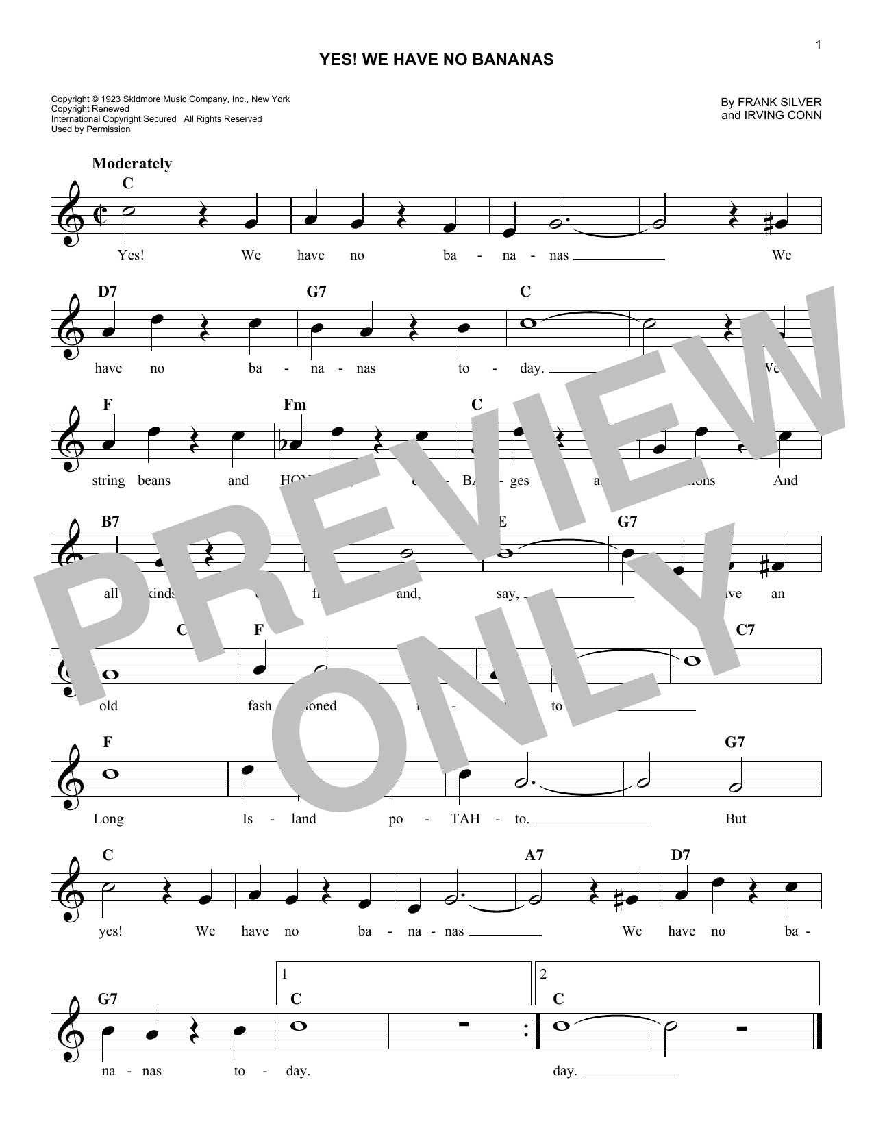 Download Irving Conn Yes! We Have No Bananas Sheet Music and learn how to play Easy Piano PDF digital score in minutes