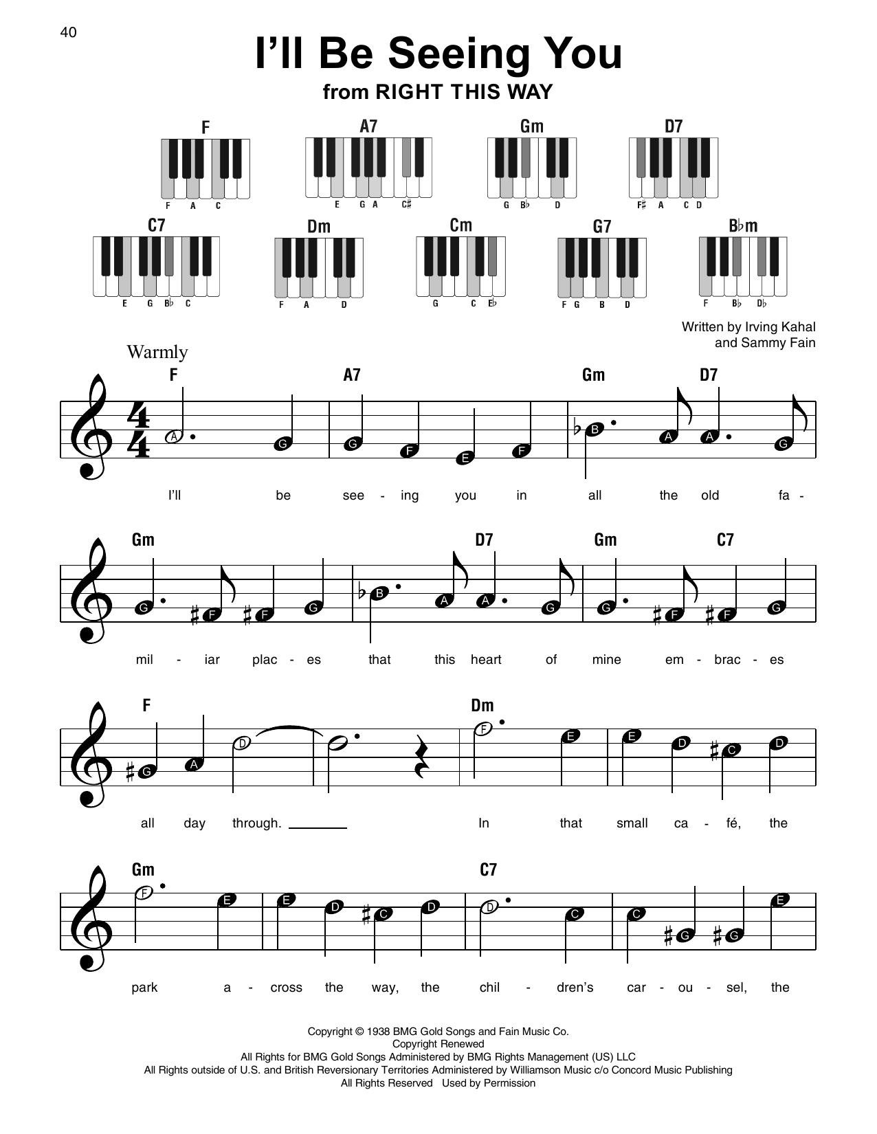 Download Irving Kahal & Sammy Fain I'll Be Seeing You (from Right This Way) Sheet Music and learn how to play Super Easy Piano PDF digital score in minutes