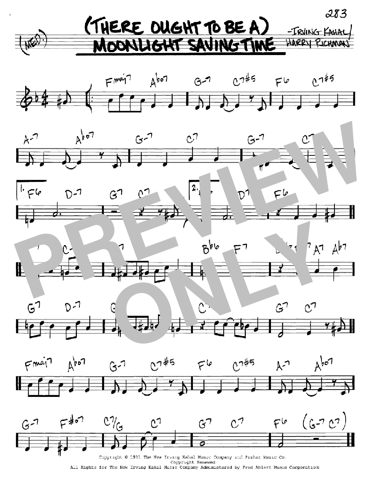 Download Irving Kahal (There Ought To Be A) Moonlight Savings Time Sheet Music and learn how to play Real Book - Melody & Chords - C Instruments PDF digital score in minutes