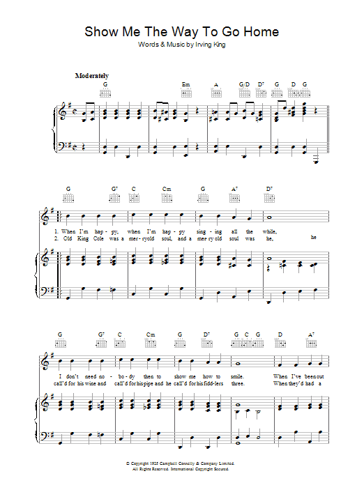 Download Irving King Show Me The Way To Go Home Sheet Music and learn how to play Melody Line, Lyrics & Chords PDF digital score in minutes